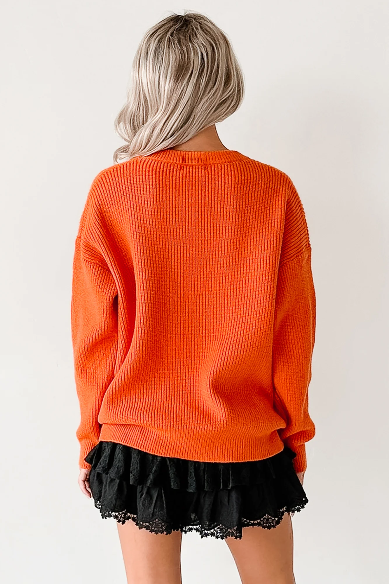 Jack-O-Lantern Embroidered Sweater (Burnt Orange) - Image 3