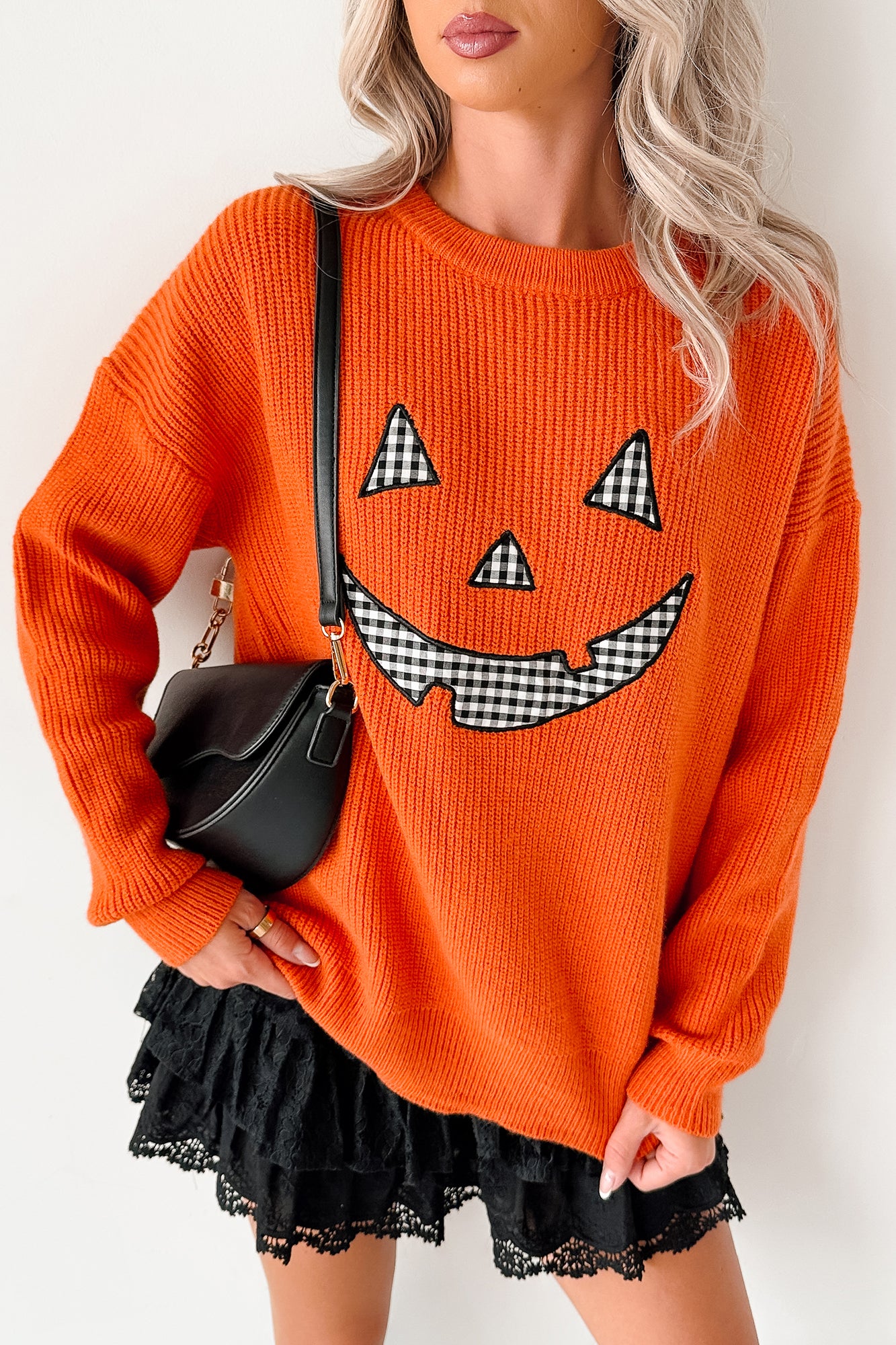 Jack-O-Lantern Embroidered Sweater (Burnt Orange) - Image 5