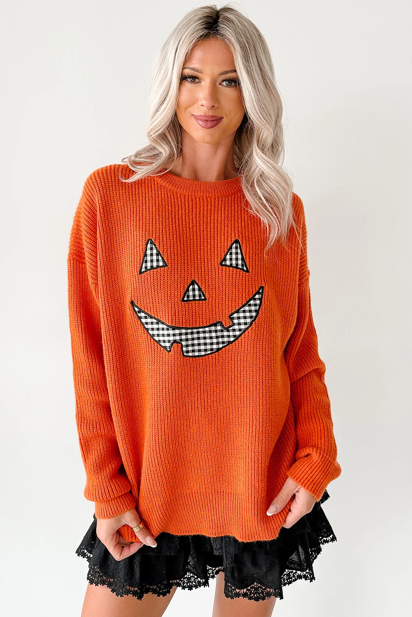 Jack-O-Lantern Embroidered Sweater (Burnt Orange) - Image 6