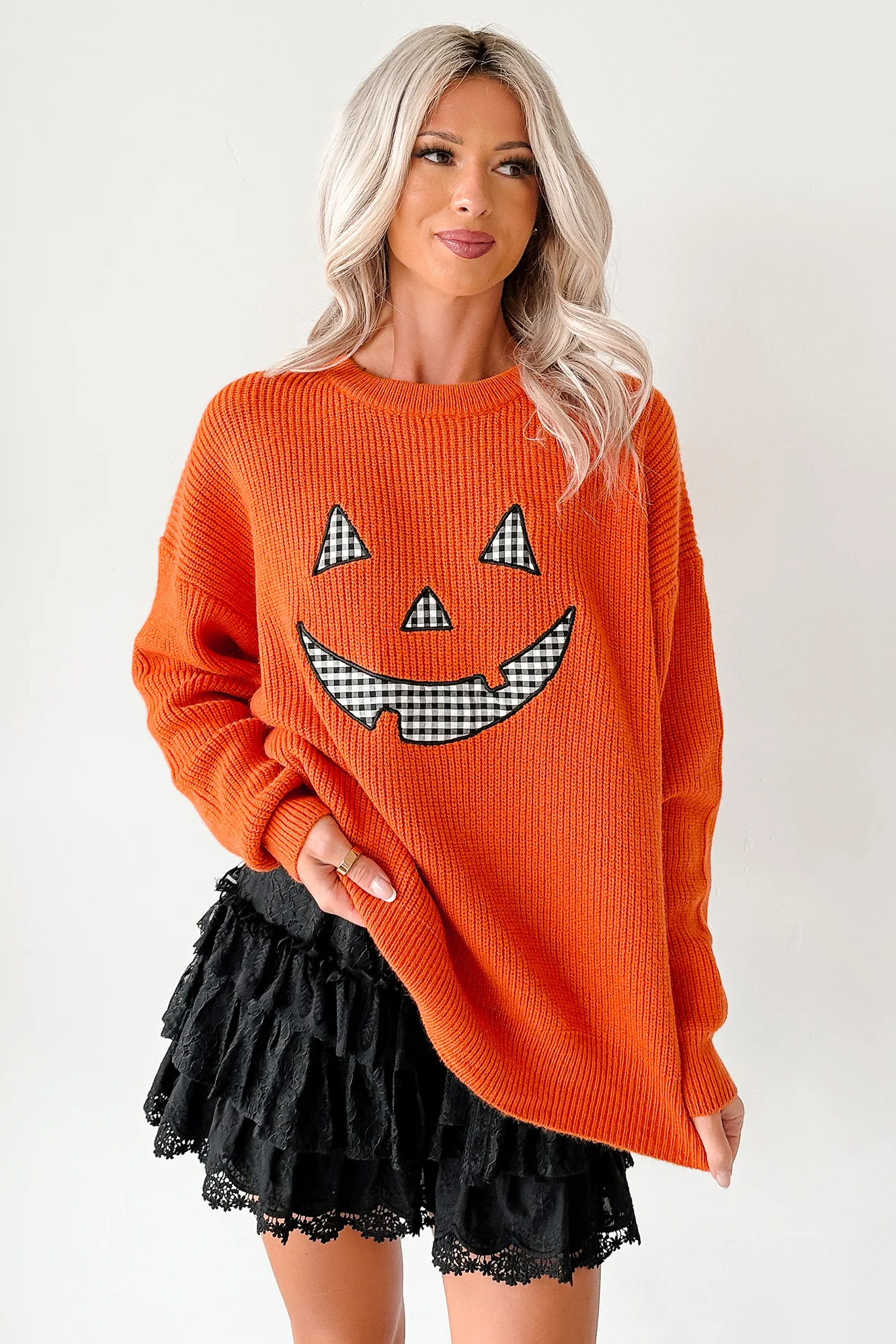 Jack-O-Lantern Embroidered Sweater (Burnt Orange) - Image 7
