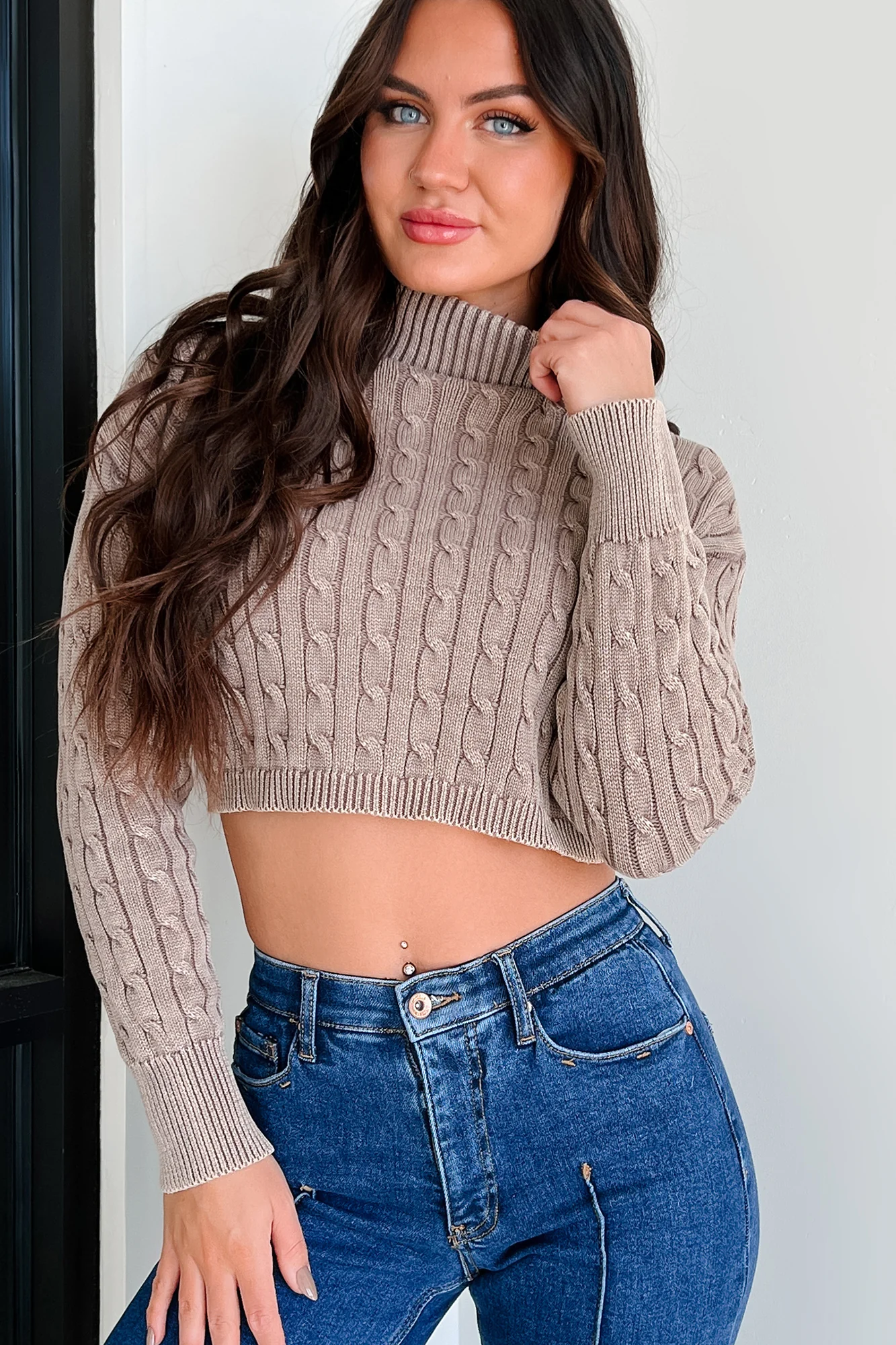 Janna Cable Knit Turtleneck Sweater (Ash Taupe) - Image 5
