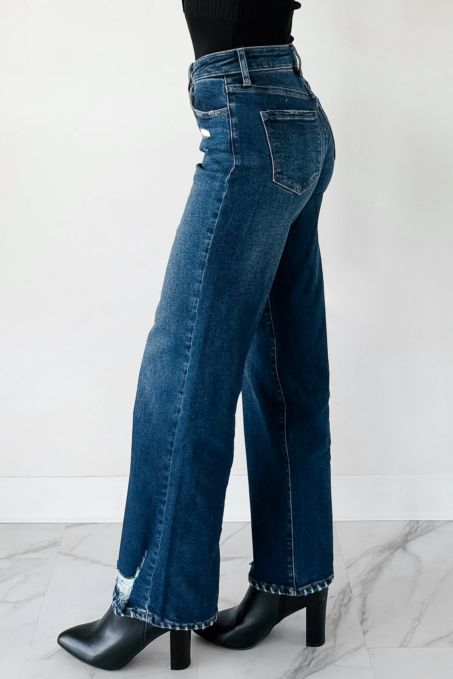 Jenna Distressed Wide Leg Kancan Jeans (Dark) - Image 4