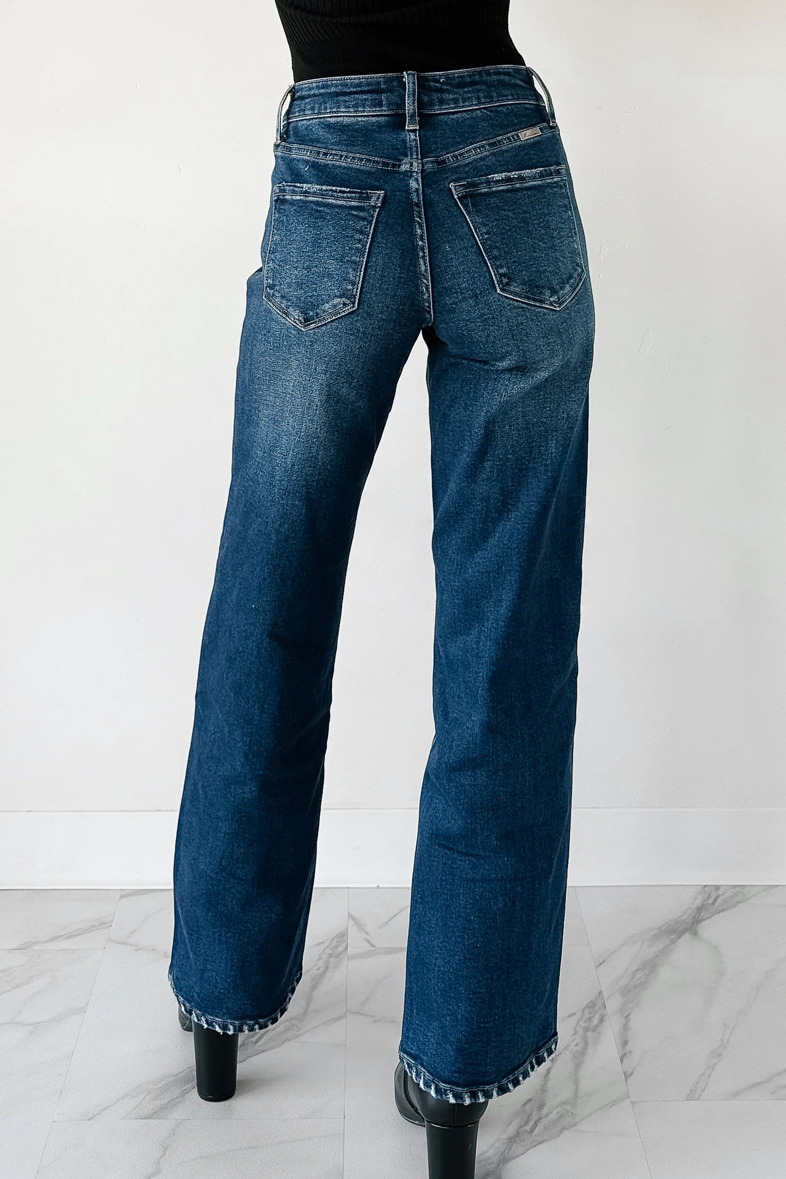 Jenna Distressed Wide Leg Kancan Jeans (Dark) - Image 5