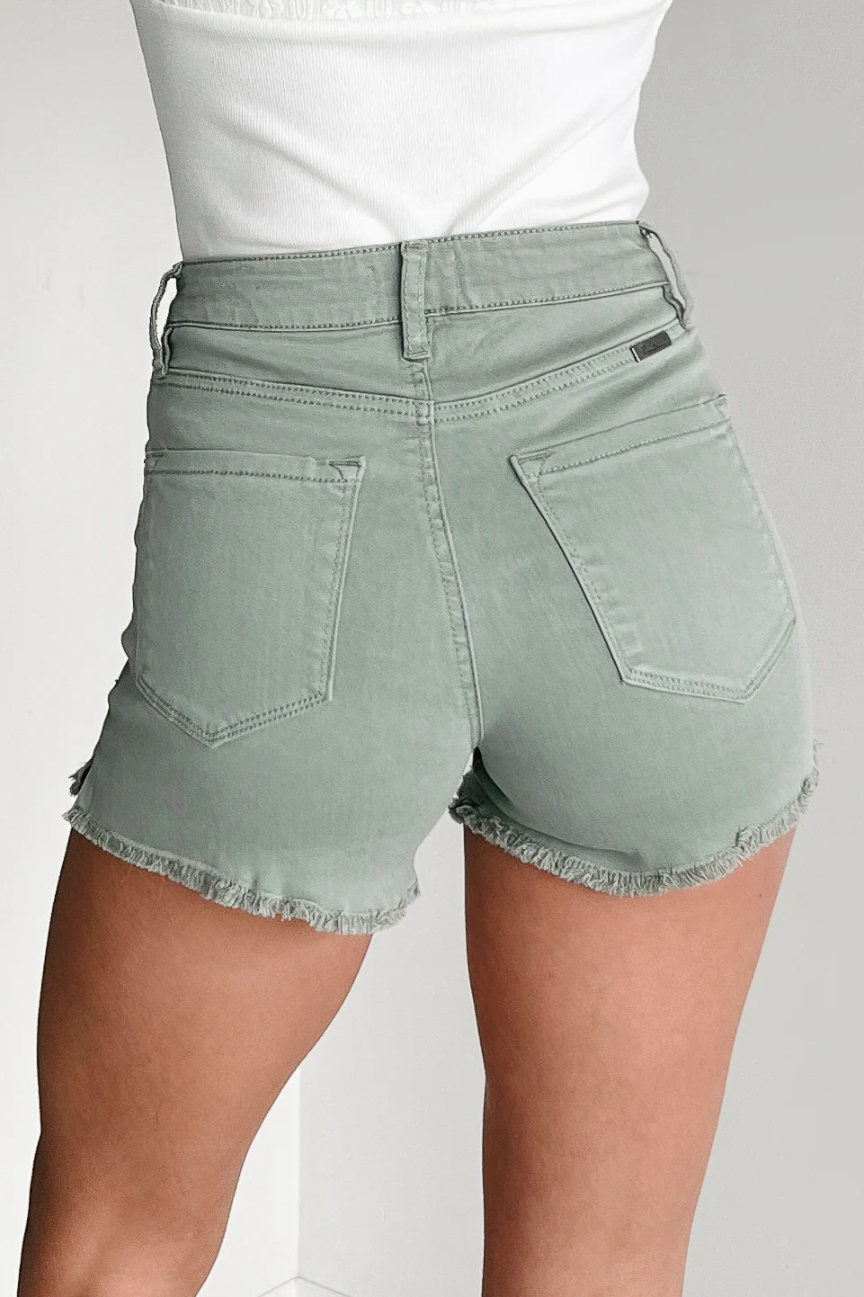 Jennilyn High Rise Frayed Hem Denim Kancan Shorts (Olive) - Image 5