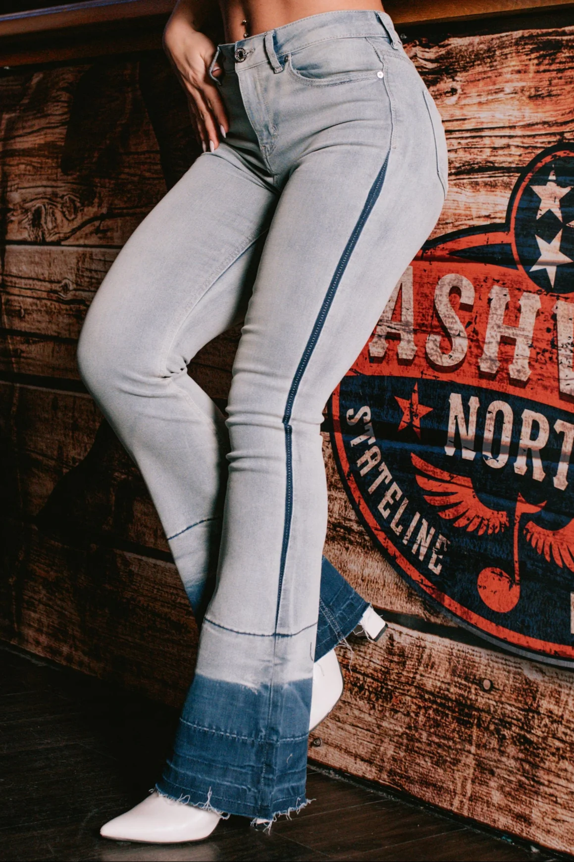 Jett High Rise Dip Dye Indigo Reign Flare Jeans (Light Wash) - Image 2
