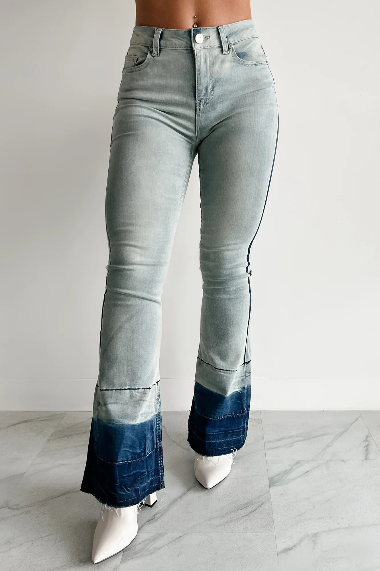 Jett High Rise Dip Dye Indigo Reign Flare Jeans (Light Wash) - Image 4