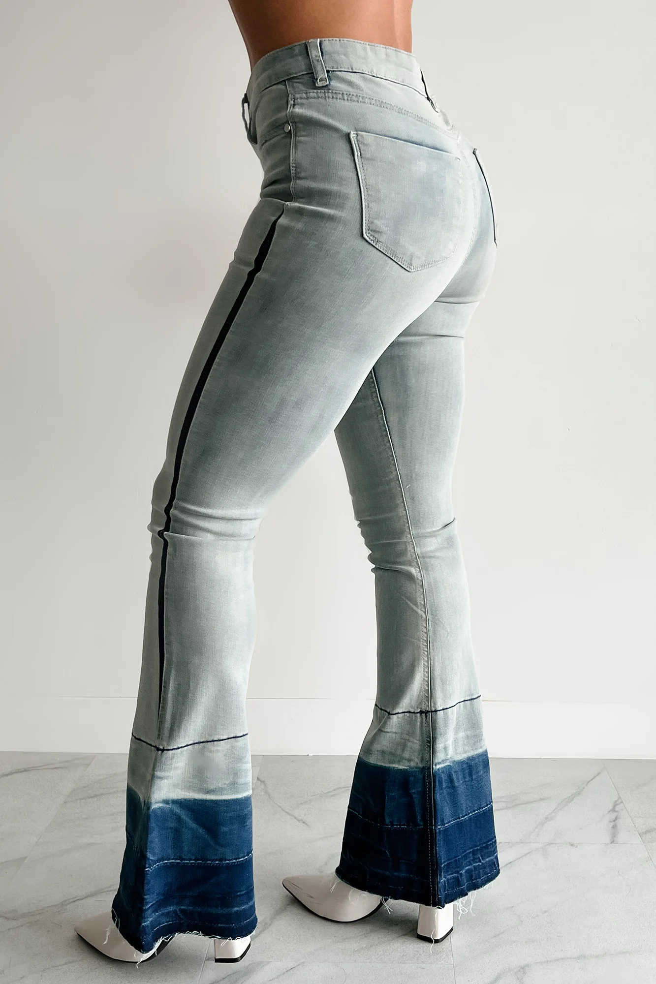 Jett High Rise Dip Dye Indigo Reign Flare Jeans (Light Wash) - Image 5
