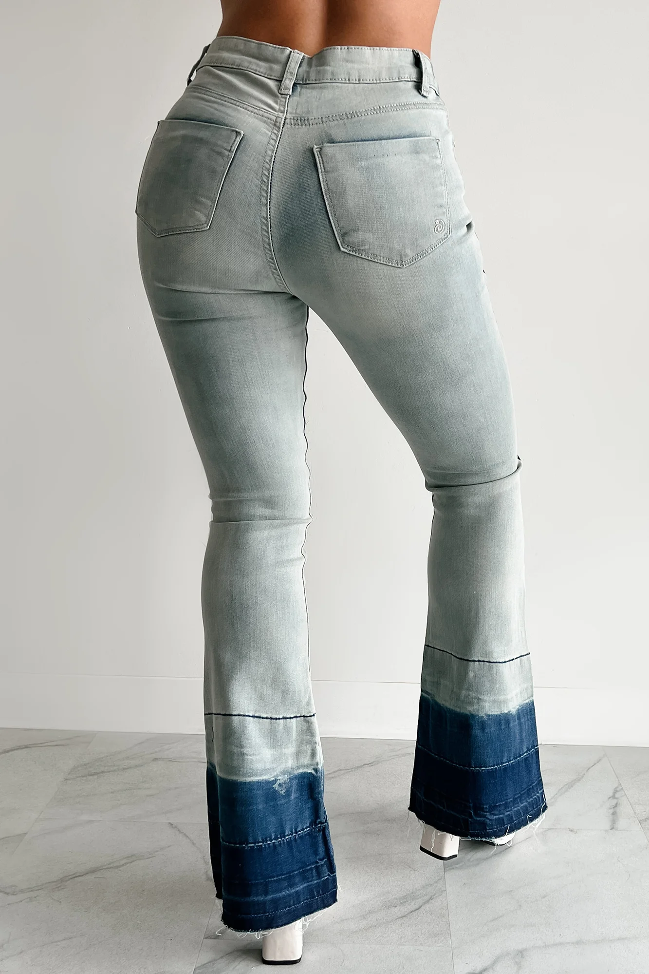 Jett High Rise Dip Dye Indigo Reign Flare Jeans (Light Wash) - Image 6