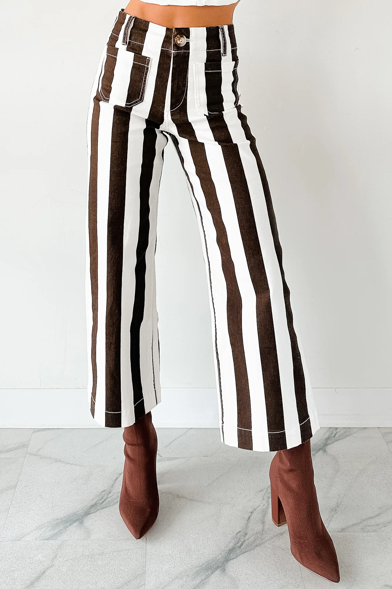 Julia Wide Leg Mica Denim Crop Jeans (Earth Brown/White) - Image 3