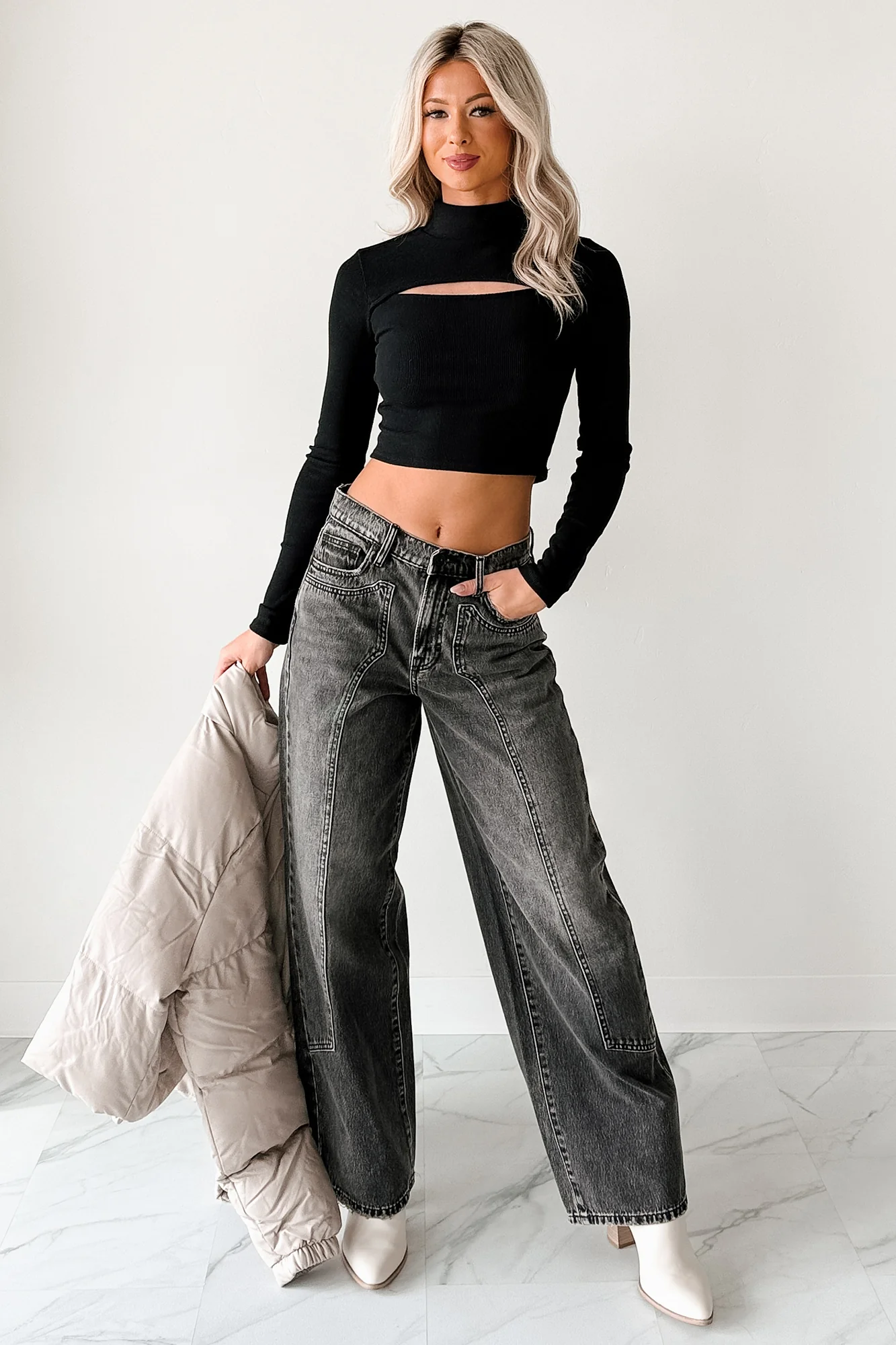 Julio High Rise Baggy Hidden Brand Jeans (Grey) - Image 2