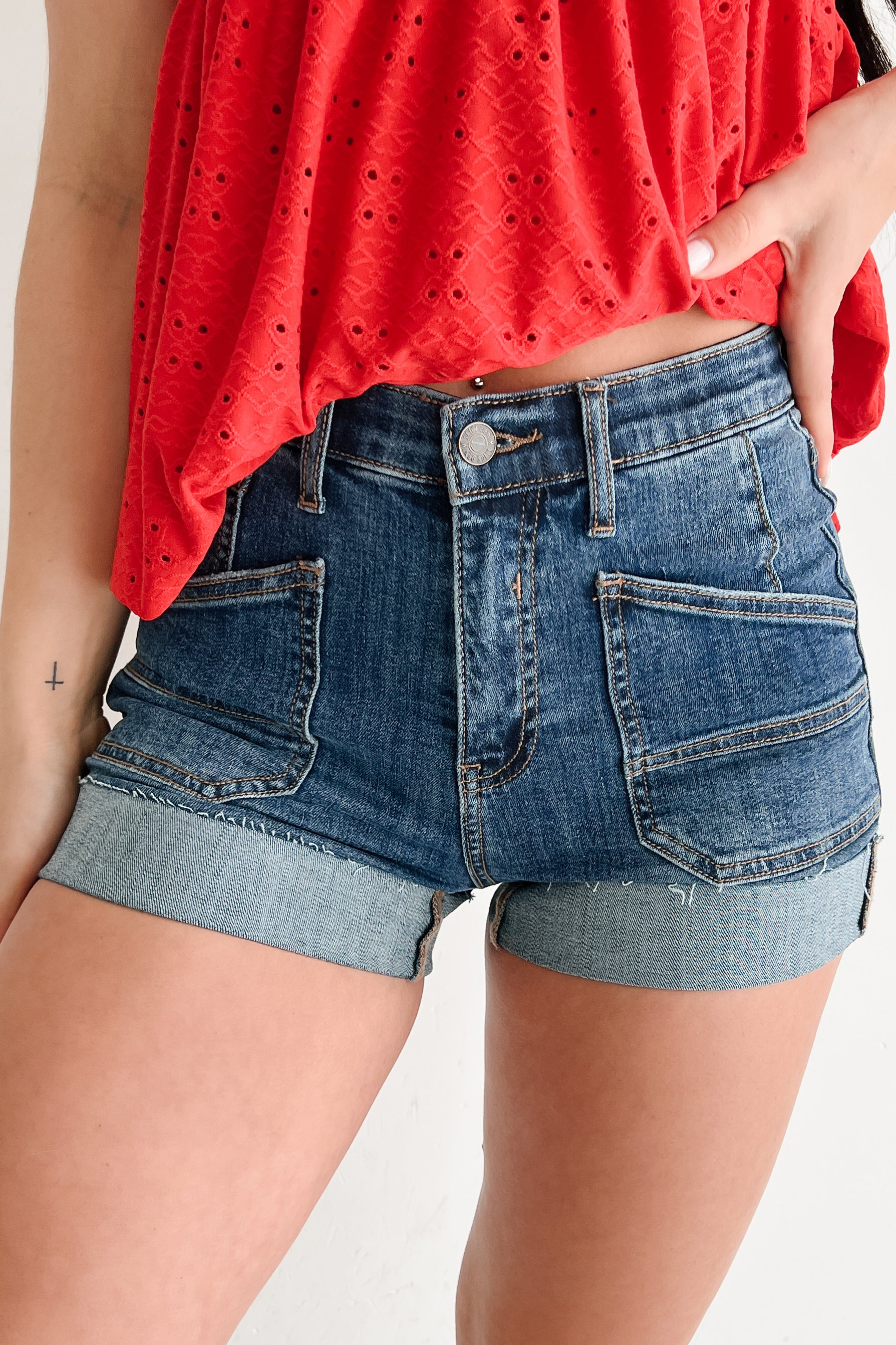 Juno High Rise Cuffed Saige Denim Shorts (Dark) - Image 7
