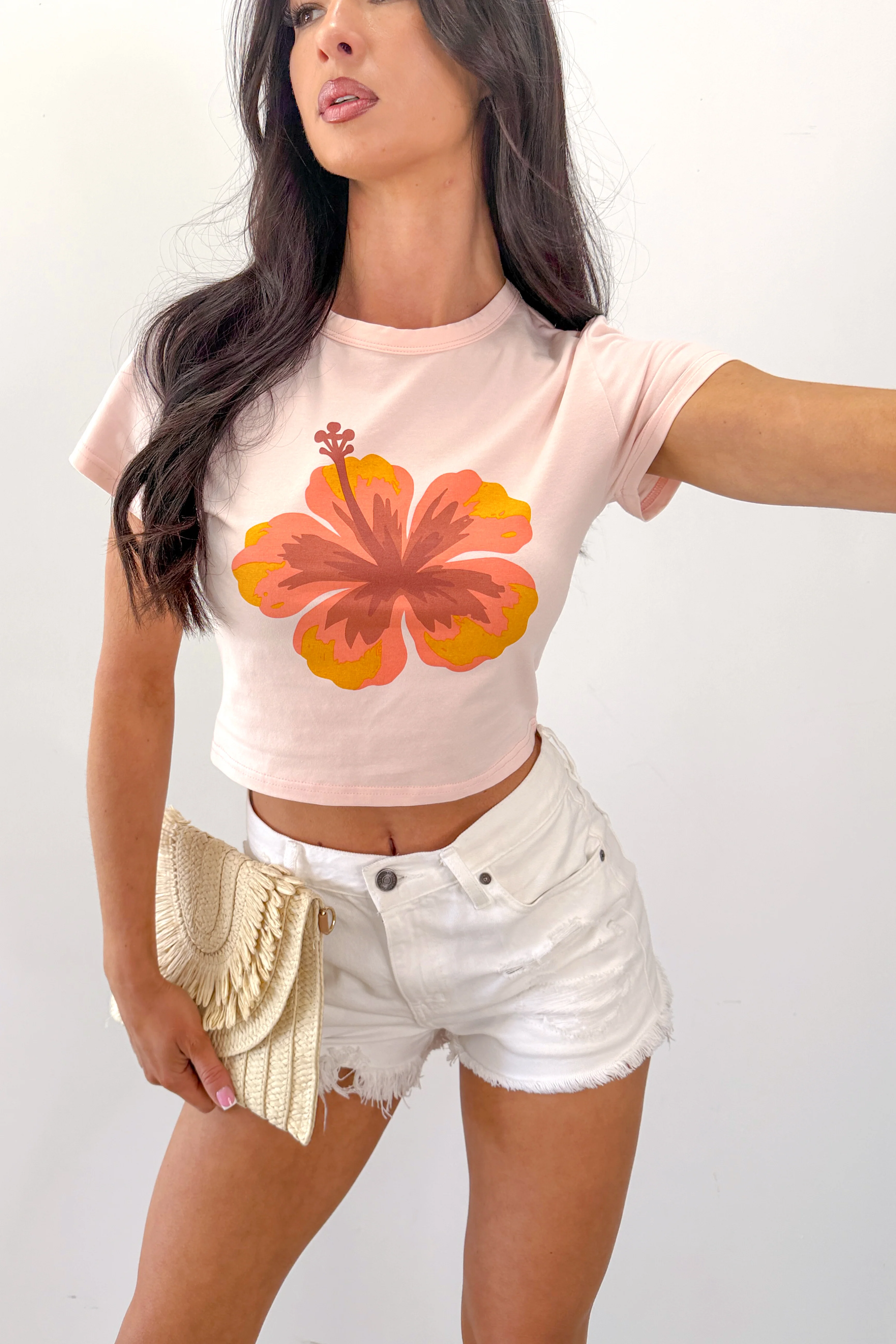 Just A Touch Hibiscus Graphic Crop Top (Light Pink) - Image 2