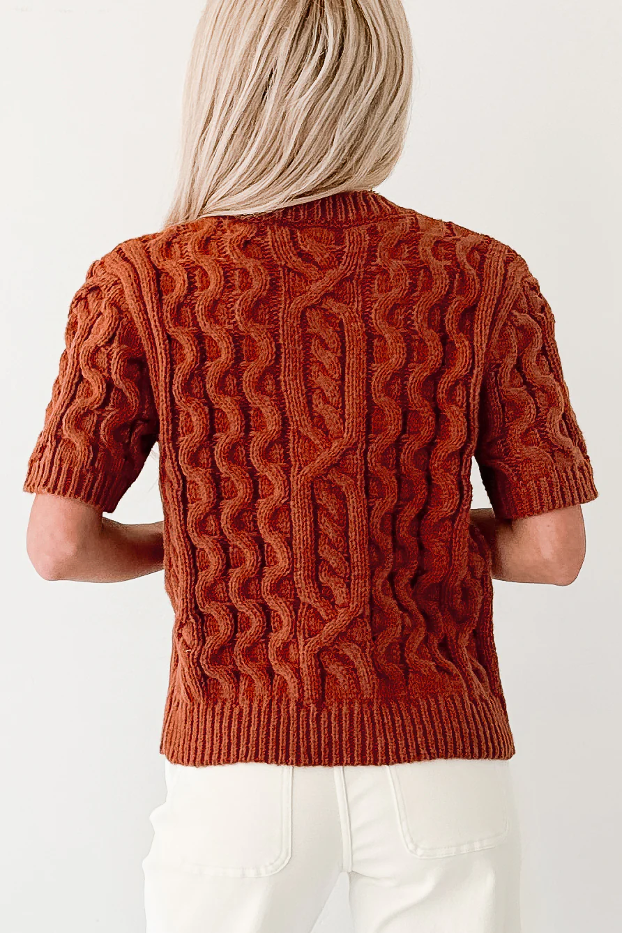 Just Being Modest Short Sleeve Button-Up Sweater (Brick) - Image 5