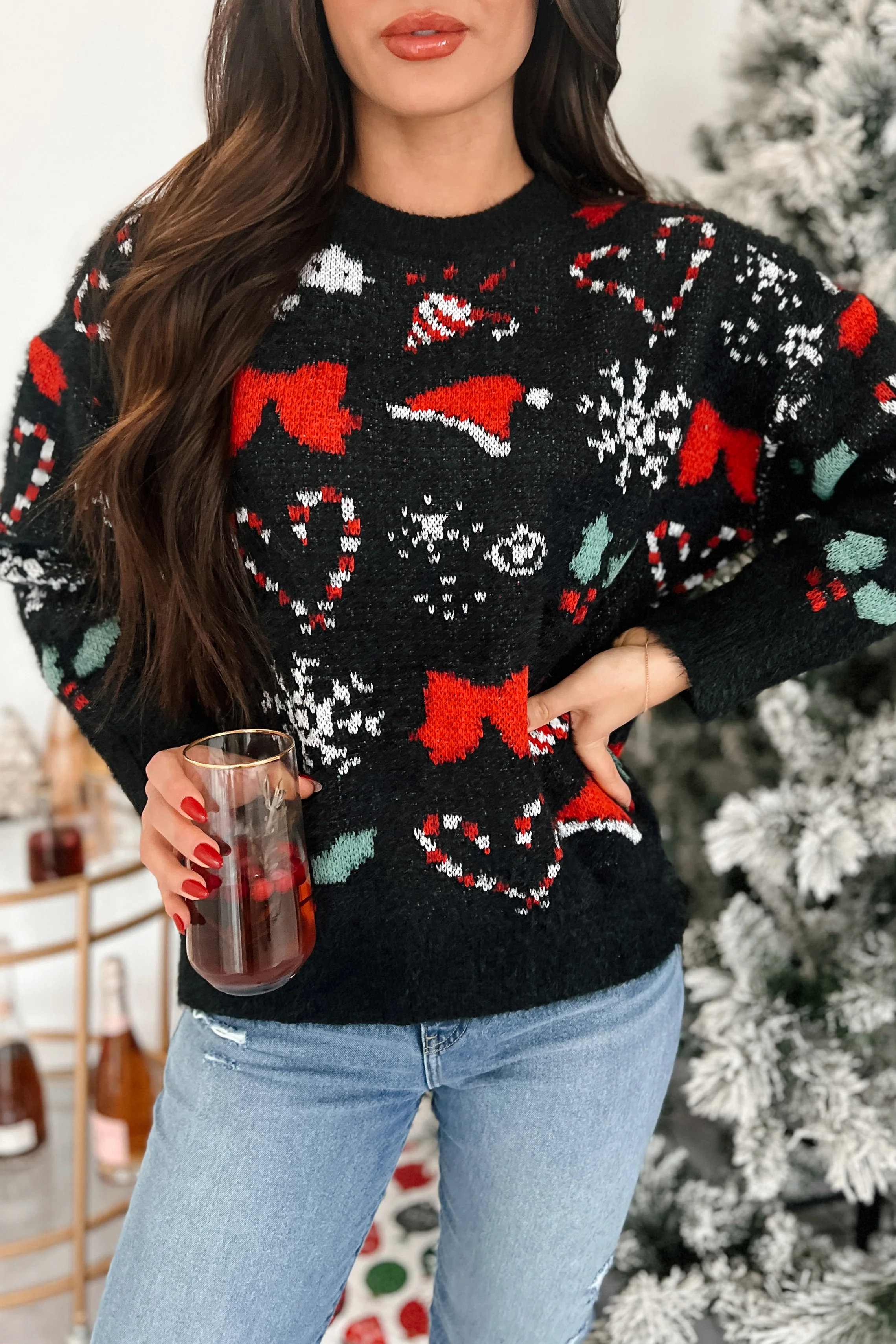 Just Christmas Things Oversized Holiday Sweater (Black Multi) - Image 3