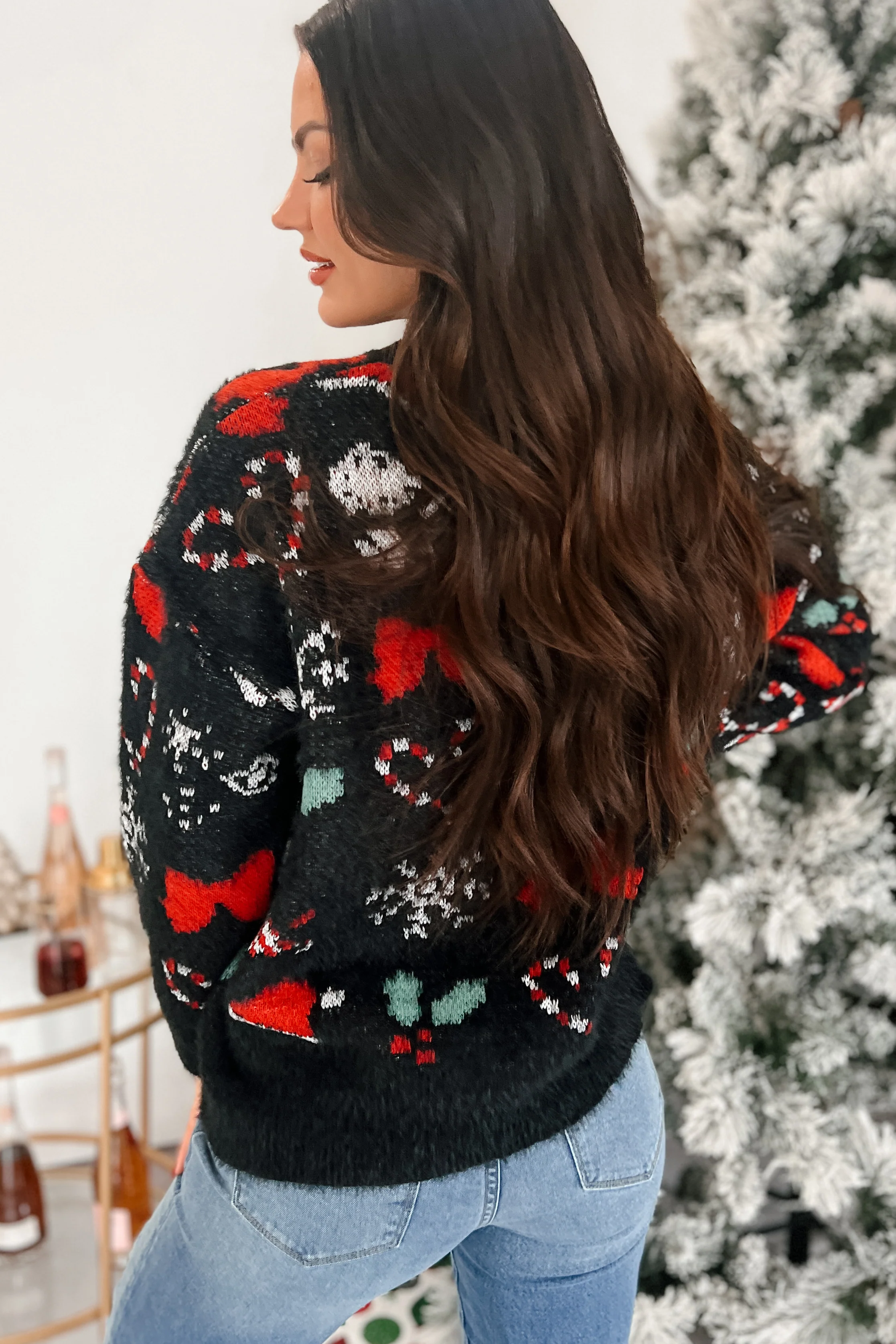 Just Christmas Things Oversized Holiday Sweater (Black Multi) - Image 4