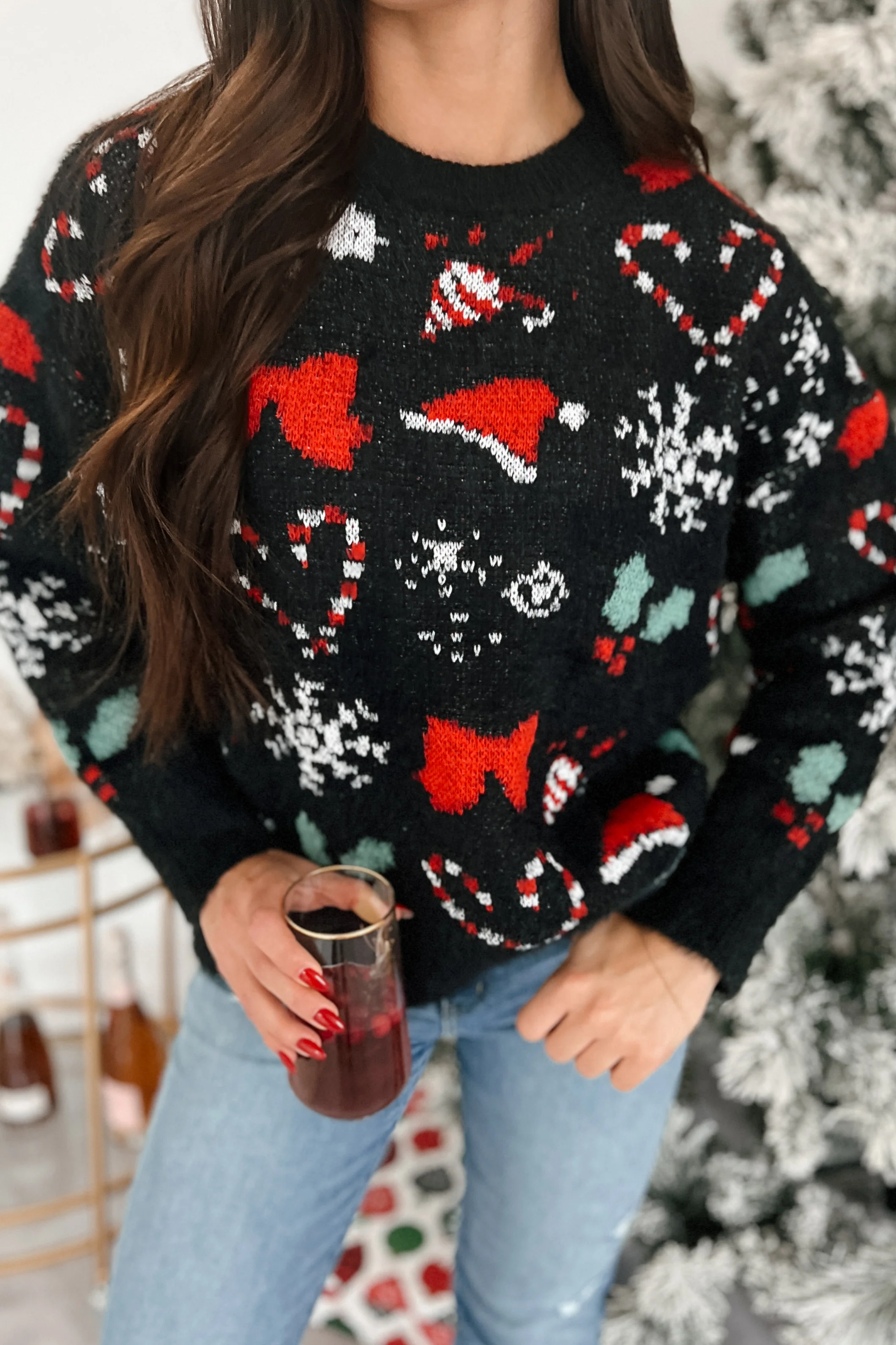 Just Christmas Things Oversized Holiday Sweater (Black Multi) - Image 6