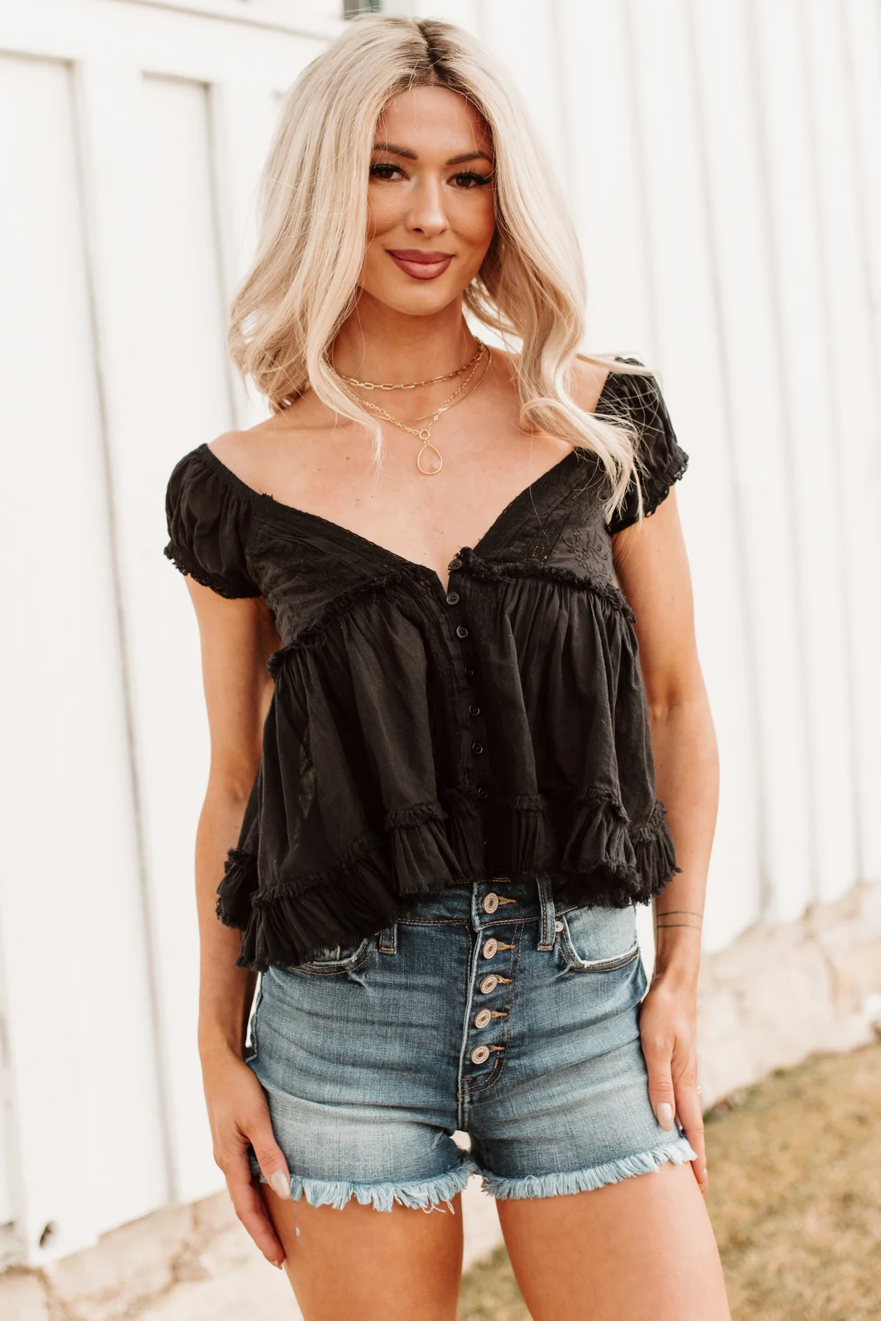 Just One Look Ruffle Babydoll Top (Black) - Image 4