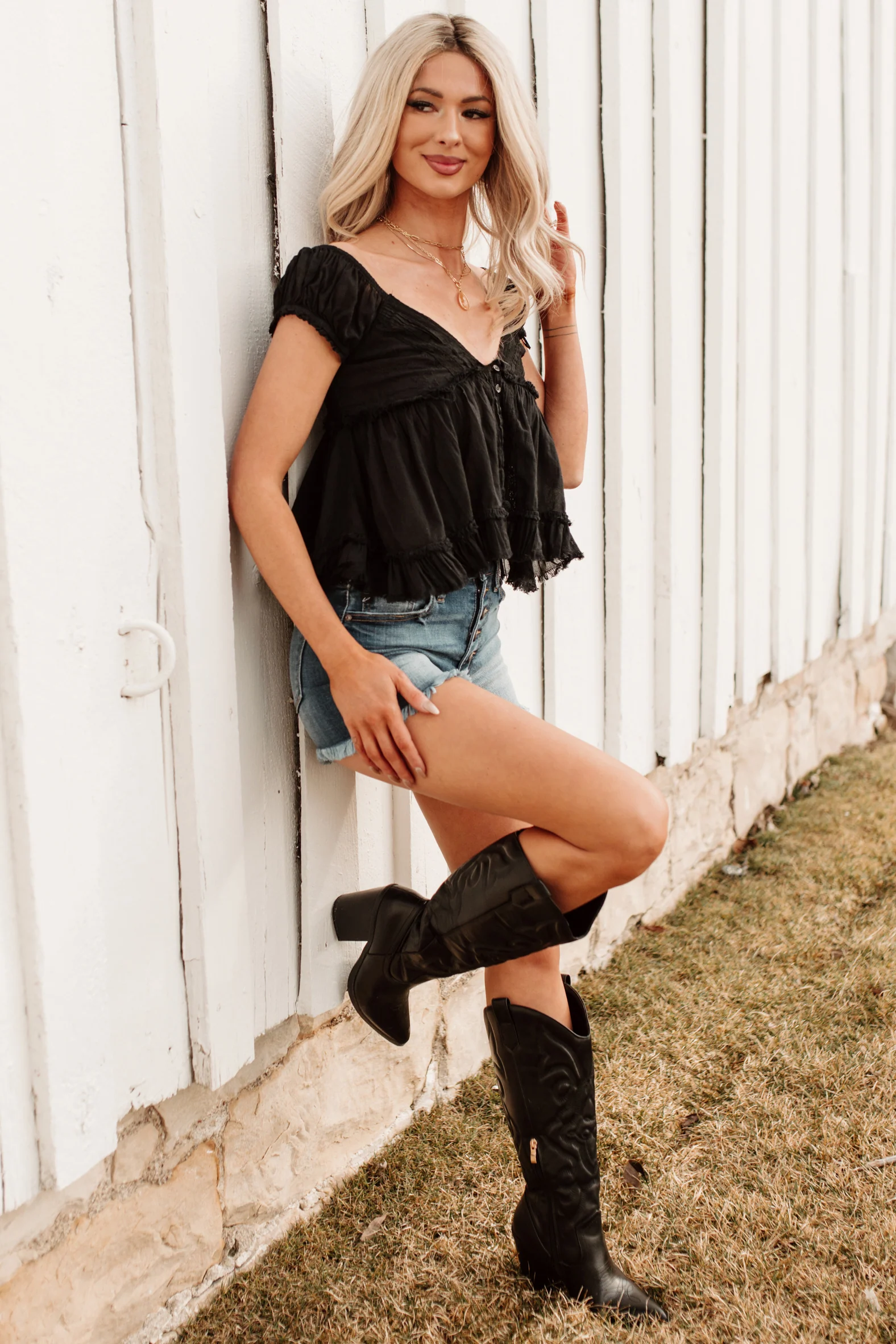 Just One Look Ruffle Babydoll Top (Black) - Image 5