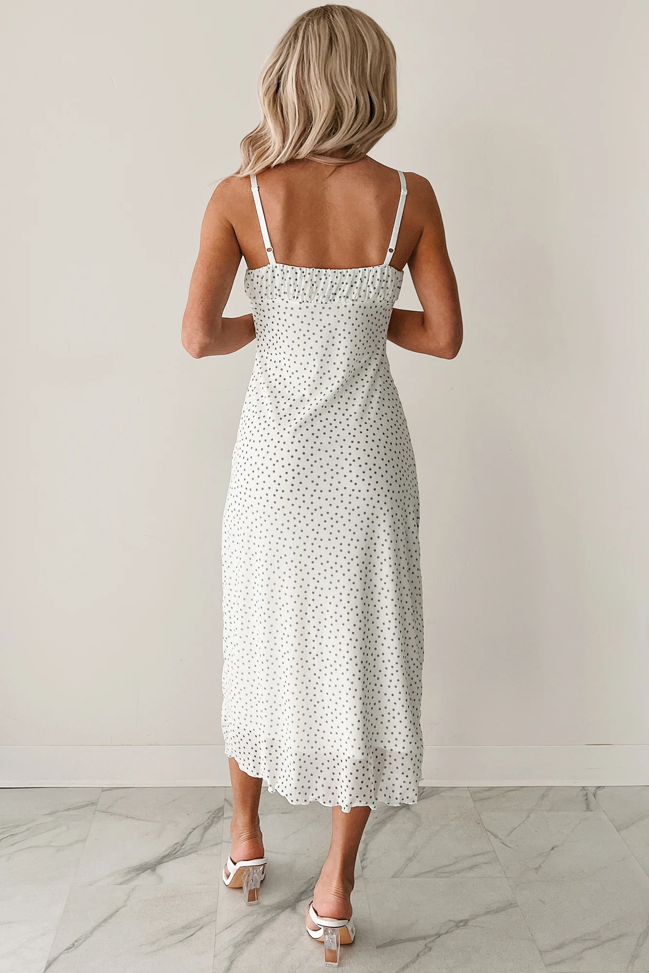 Just One Smile Polka Dot Midi Dress (Ivory/Olive) - Image 5