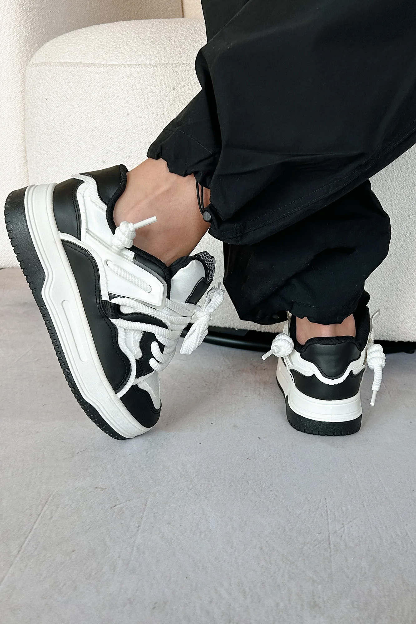 Just Skate Lace Up Platform Sneakers (Black/White) - Image 4