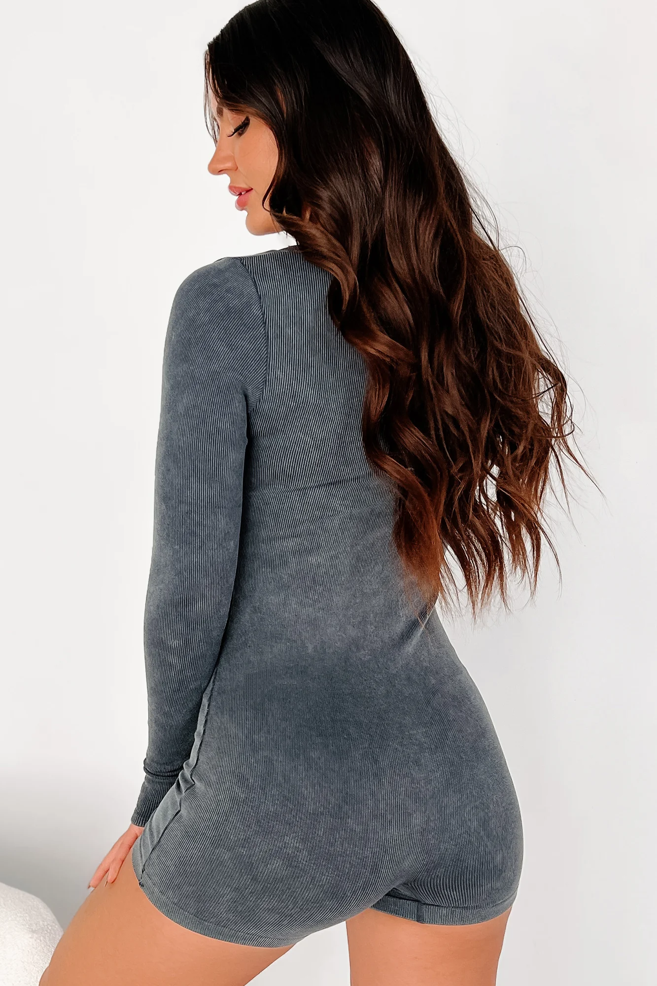 Just Taking Up Space Long Sleeve Buttoned Romper (Black) - Image 5