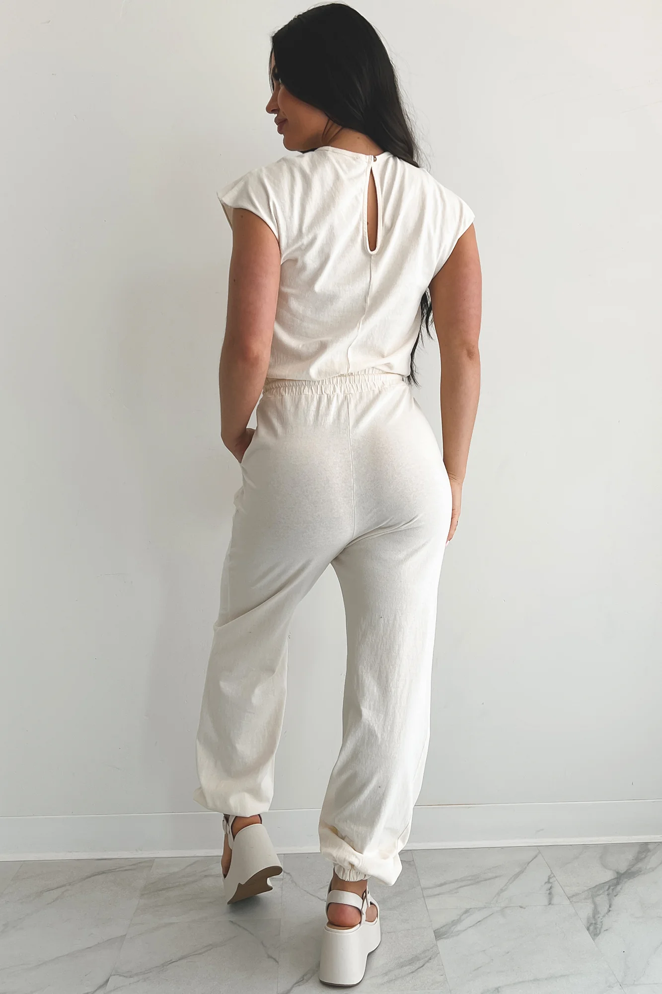Just The Basics Short Sleeve Jumpsuit (Ivory) - Image 4
