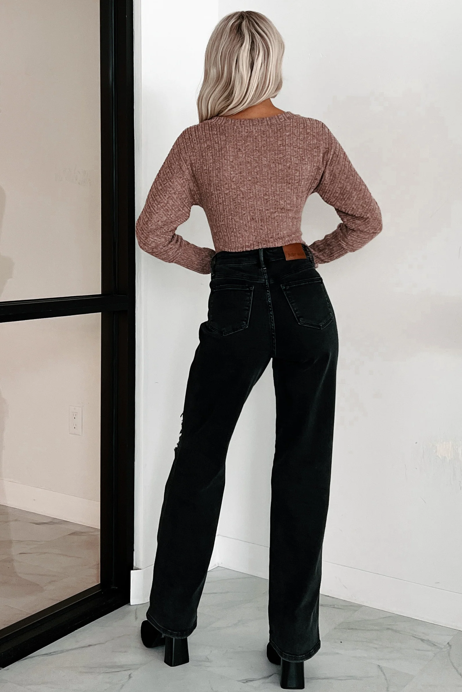 Kaelin Long Sleeve Surplice Bodysuit (Dusty Pink) - Image 9