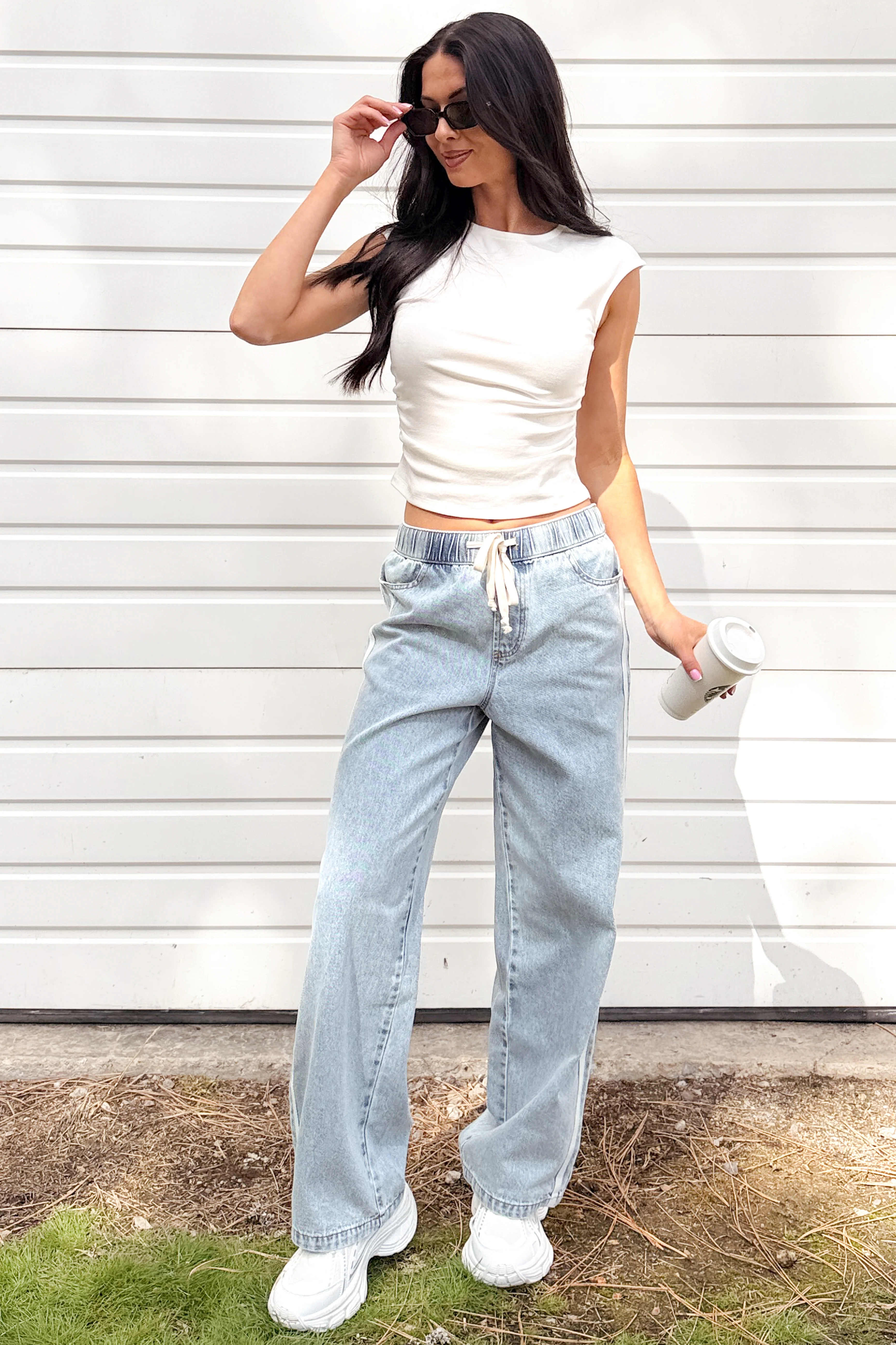 Kailer Side Stripe Wide Leg Drawstring Pants (Light Denim) - Image 3