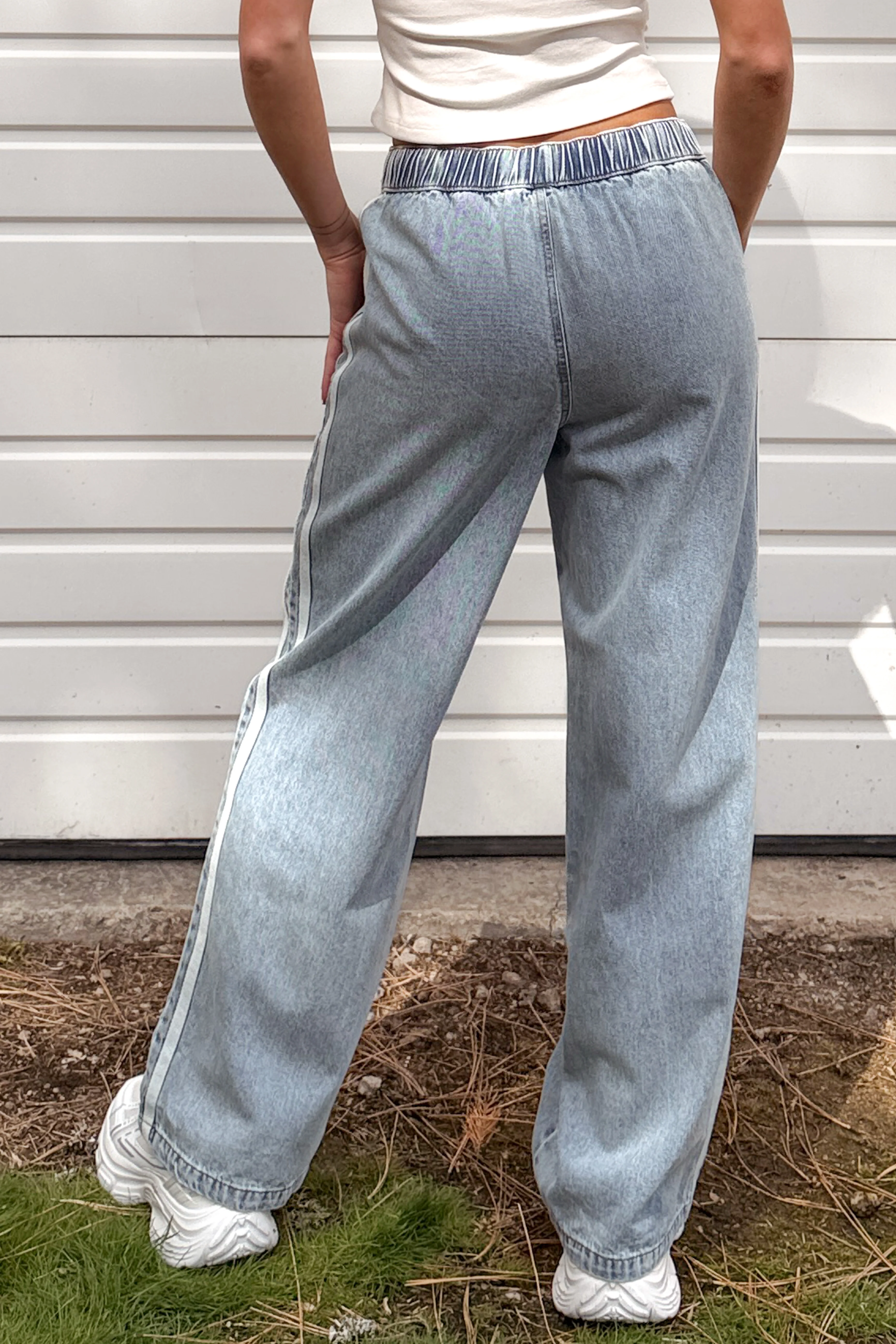 Kailer Side Stripe Wide Leg Drawstring Pants (Light Denim) - Image 6
