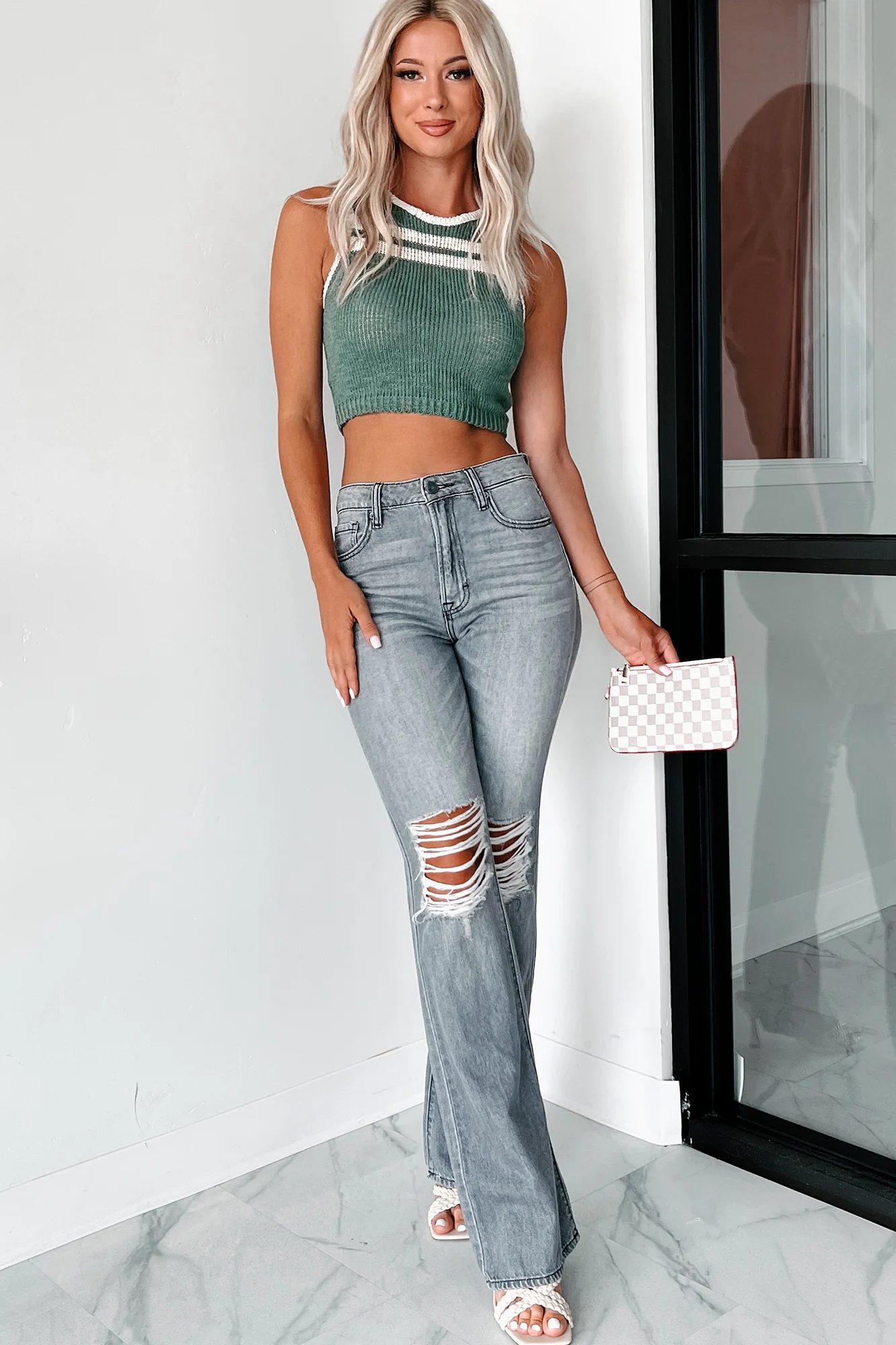 Katarina Striped Sweater Tank (Green/Cream) - Image 2