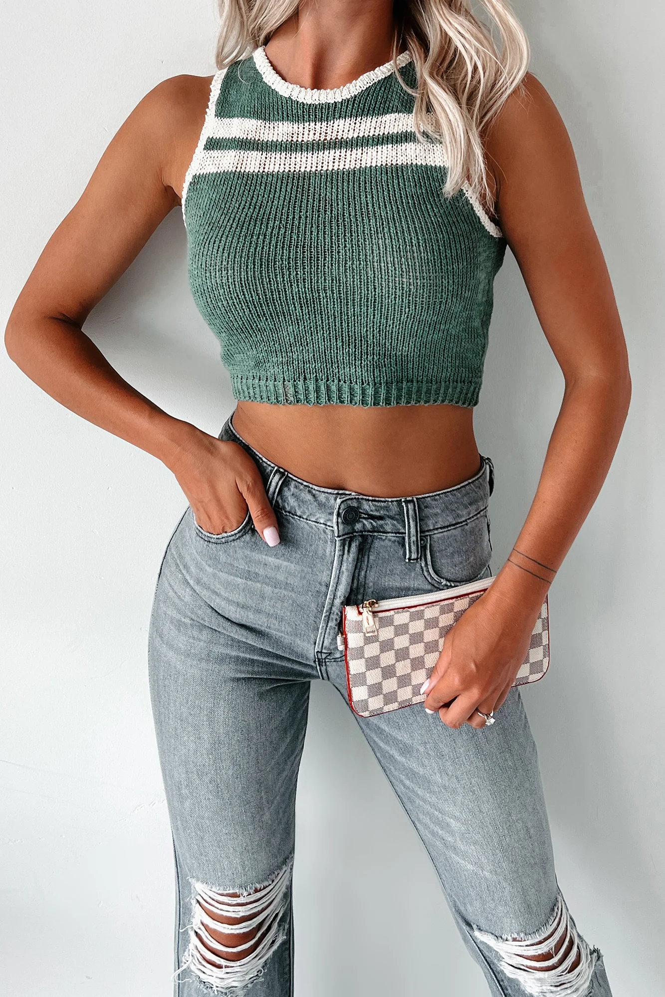 Katarina Striped Sweater Tank (Green/Cream) - Image 7