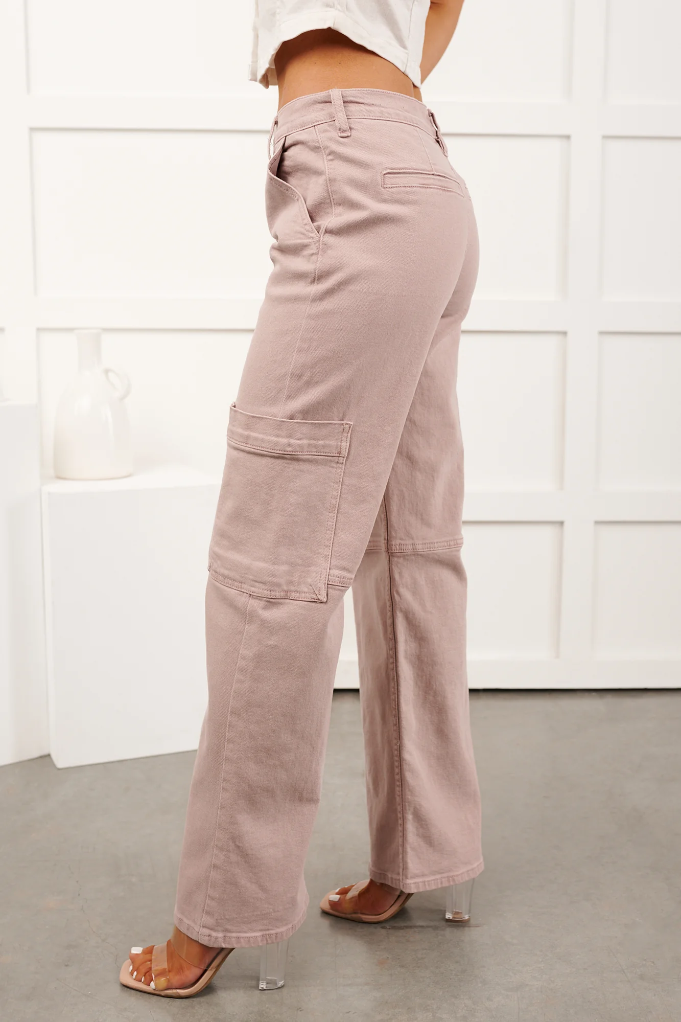 Kayden Mid Rise KanCan Cargo Jeans (Pink) - Image 4
