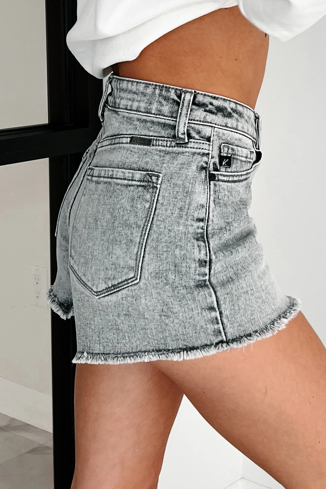 Starting Something High Rise Kancan Denim Shorts (Light Gray) - Image 5