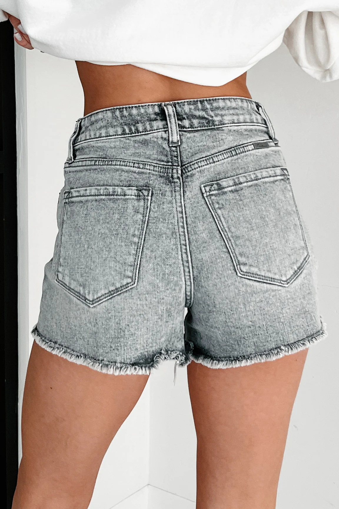Starting Something High Rise Kancan Denim Shorts (Light Gray) - Image 6