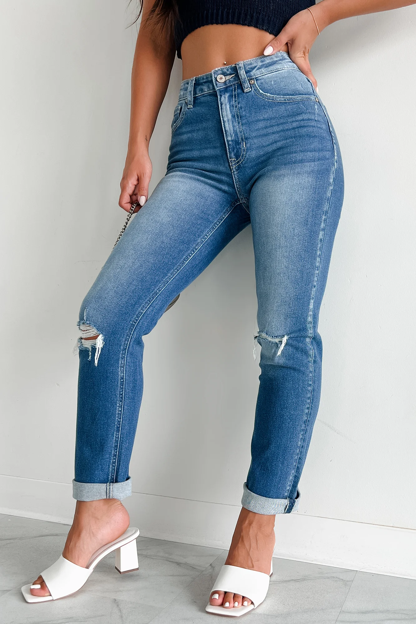 Keagan High Rise Distressed Slim Straight Kancan Jeans (Medium) - Image 2