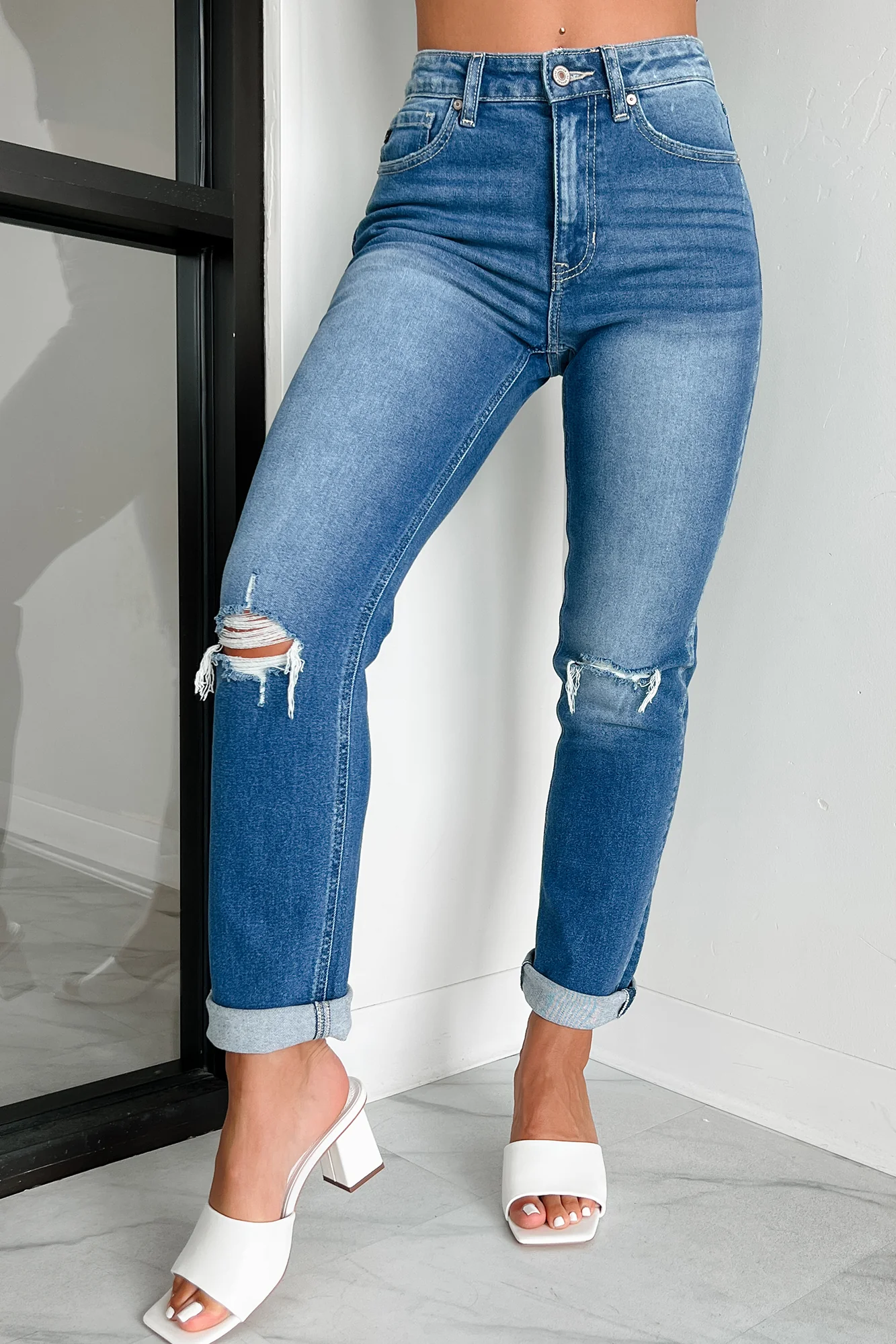 Keagan High Rise Distressed Slim Straight Kancan Jeans (Medium) - Image 3