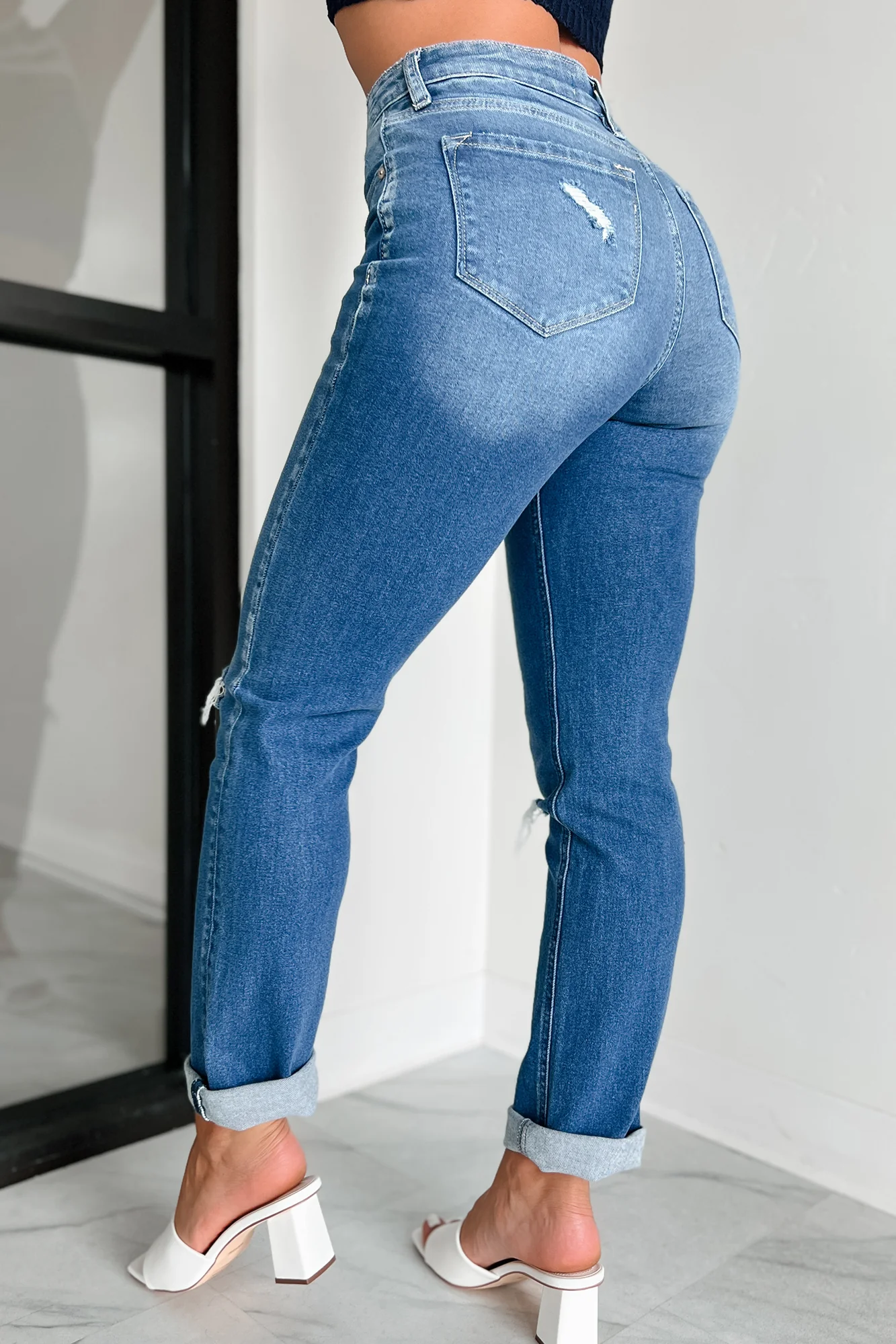 Keagan High Rise Distressed Slim Straight Kancan Jeans (Medium) - Image 4