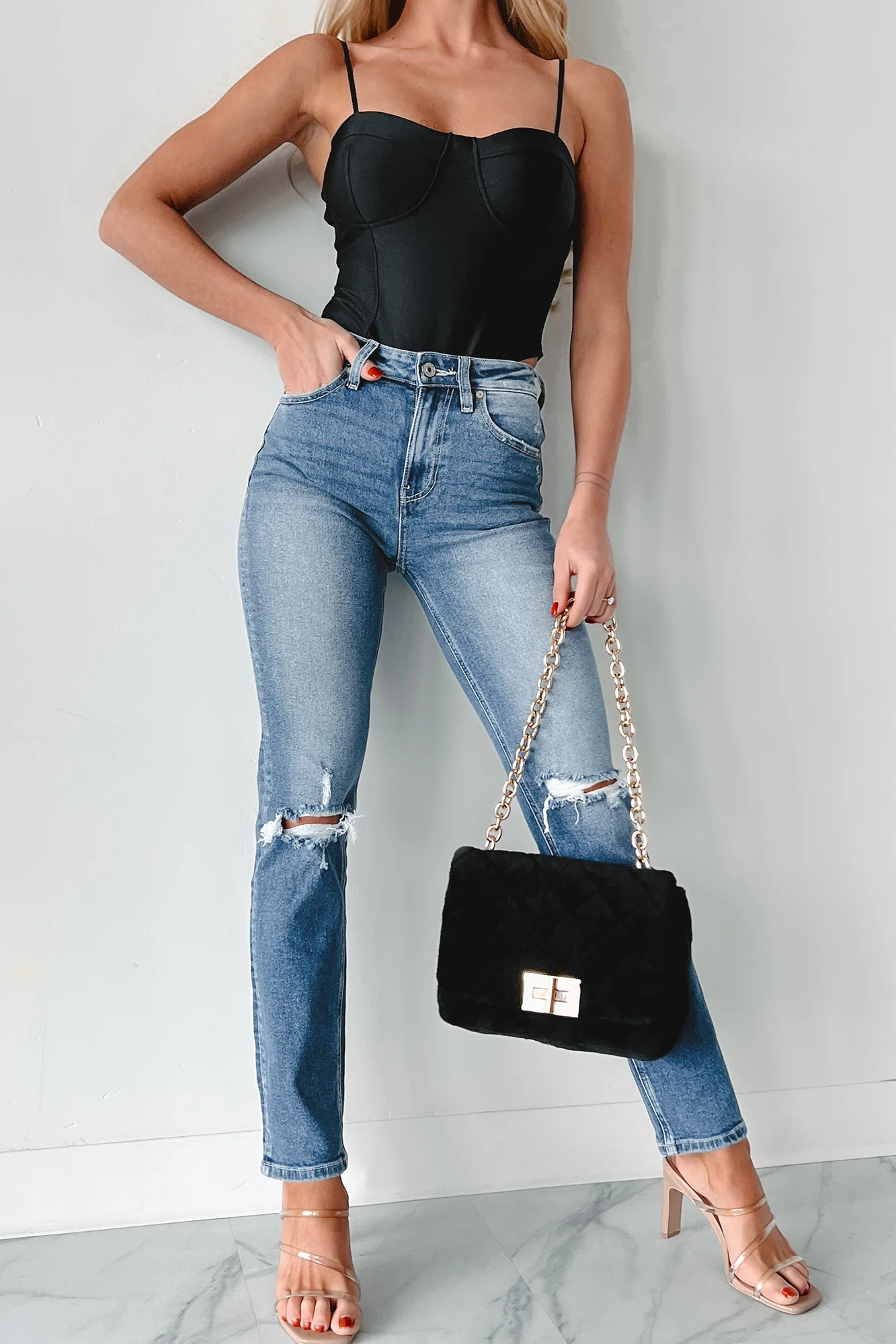 Keagan High Rise Distressed Slim Straight Kancan Jeans (Medium) - Image 6