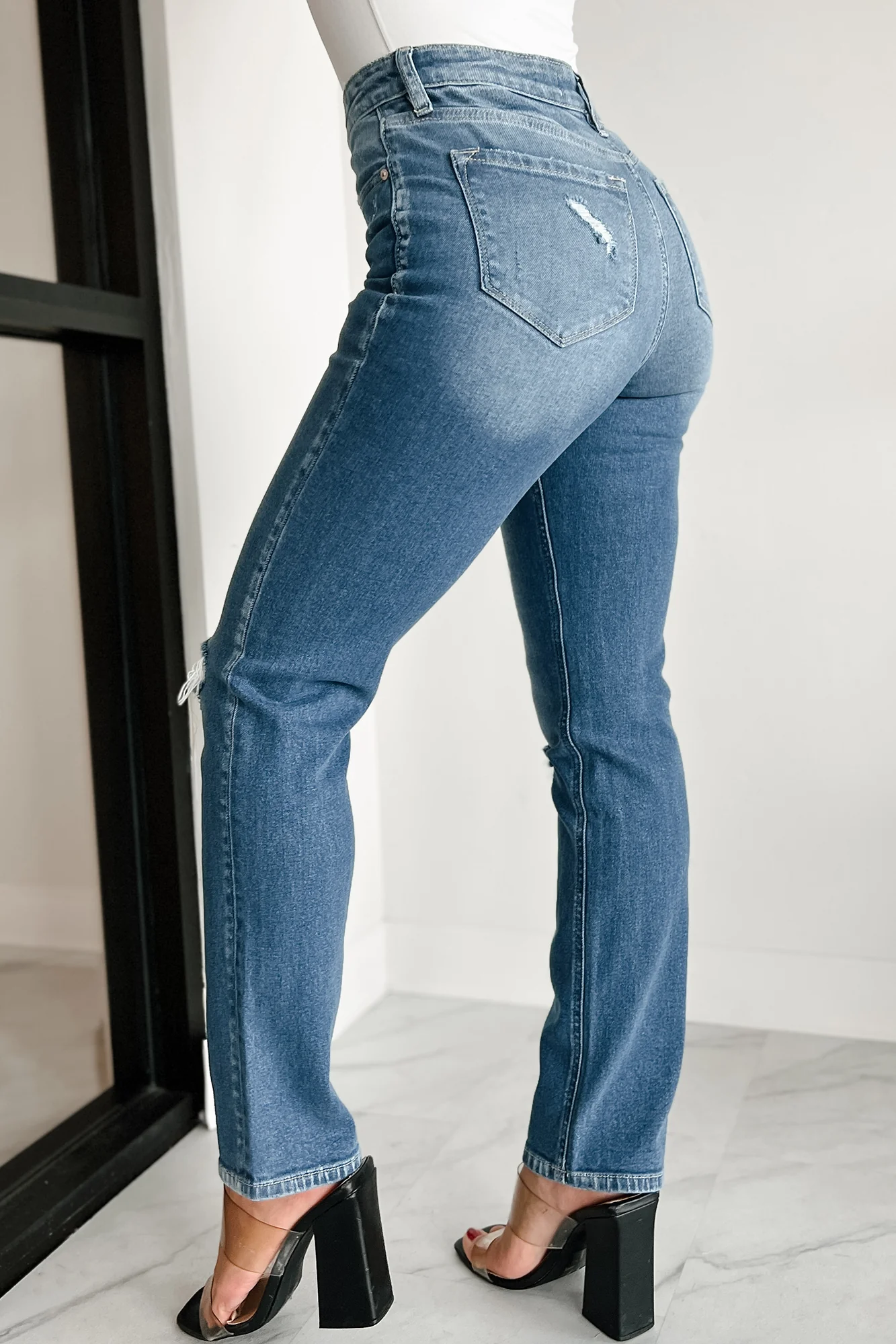 Keagan High Rise Distressed Slim Straight Kancan Jeans (Medium) - Image 9