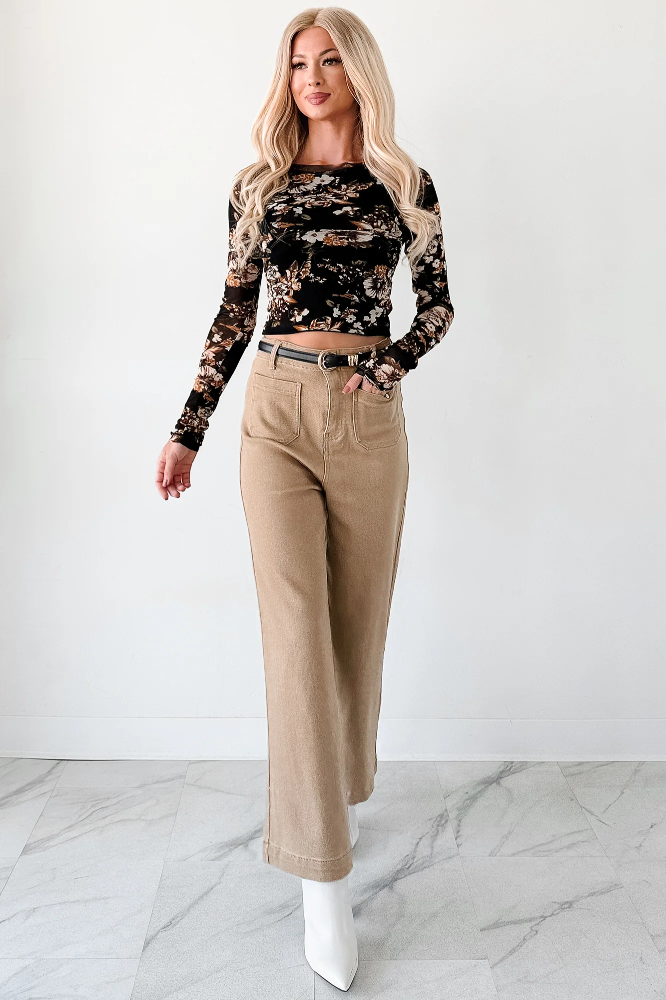 Keenan Wide Leg Denim Lovelo Jeans (Khaki) - Image 4