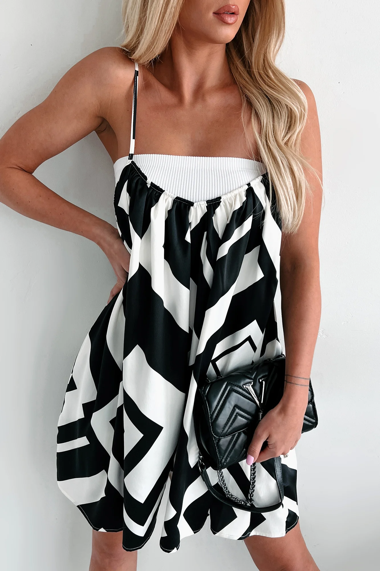 Keep It Creative Geometric Satin Romper (Black/White) - Image 6