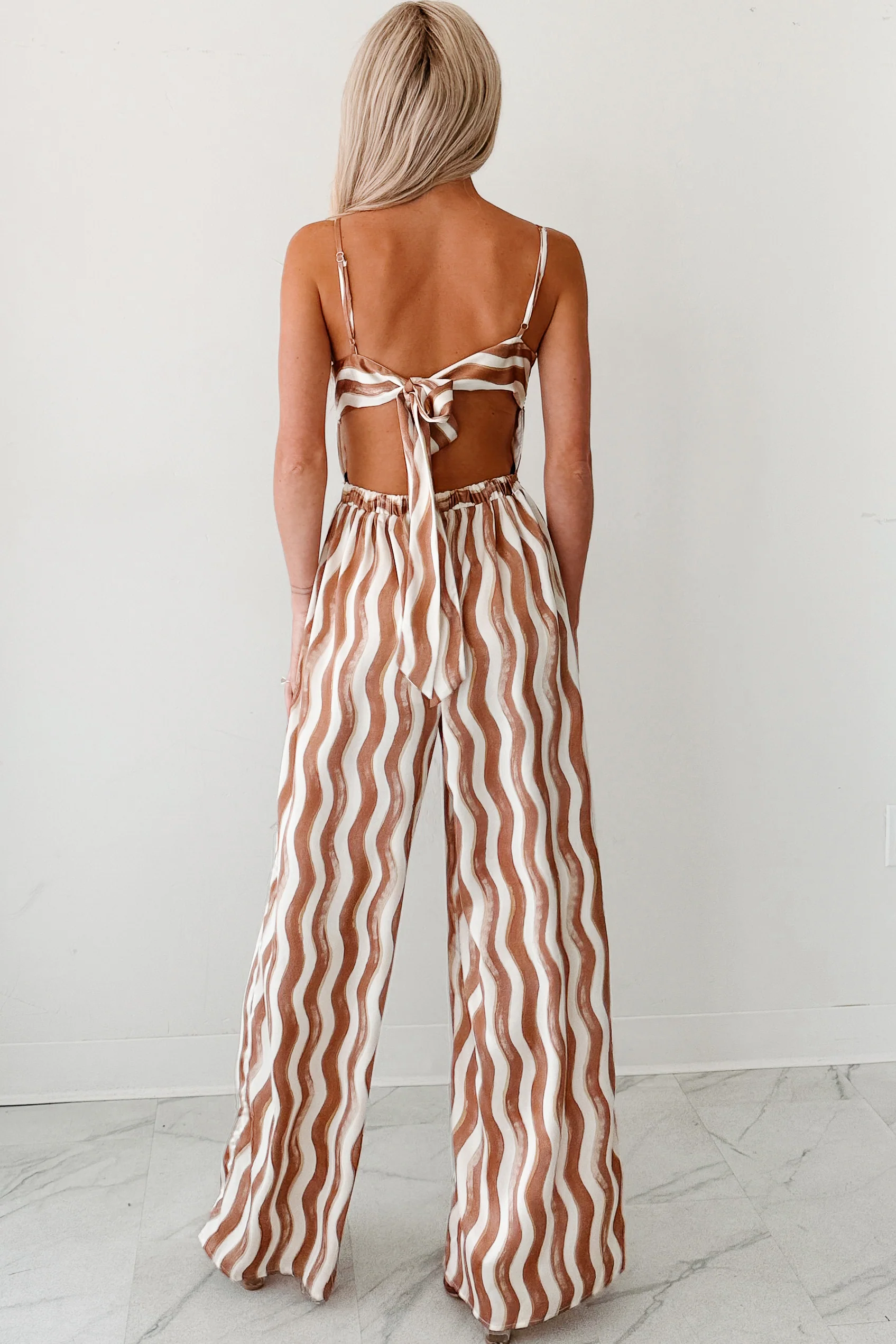 Keep It Groovy Striped Wide Leg Jumpsuit (Mocha Combo) - Image 2