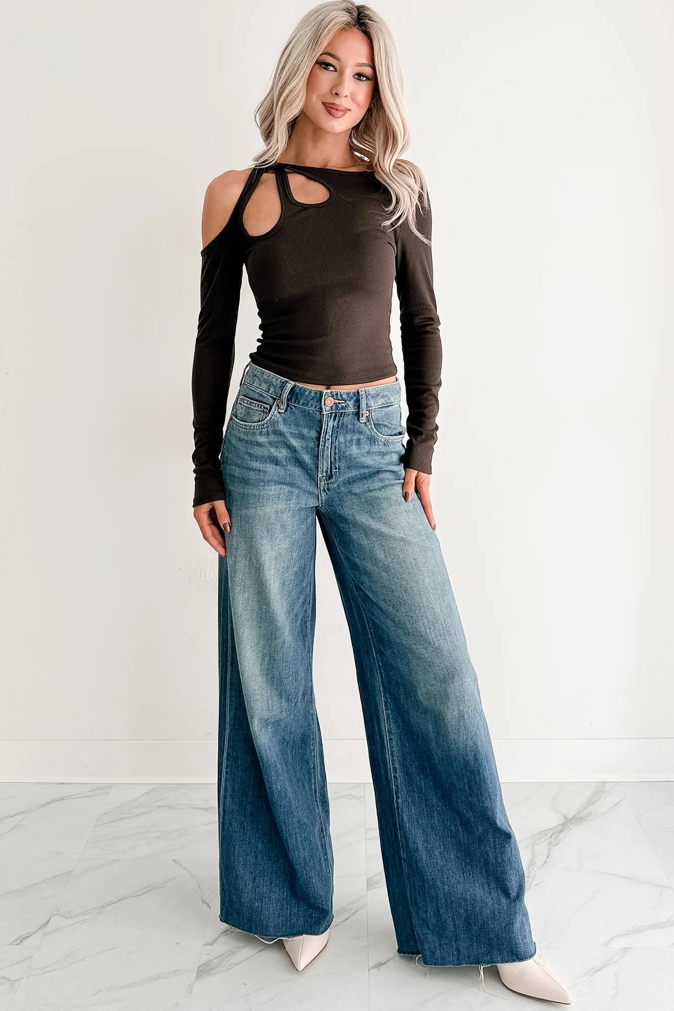 Keep It Light Cut-Out Long Sleeve Top (Chocolate) - Image 7