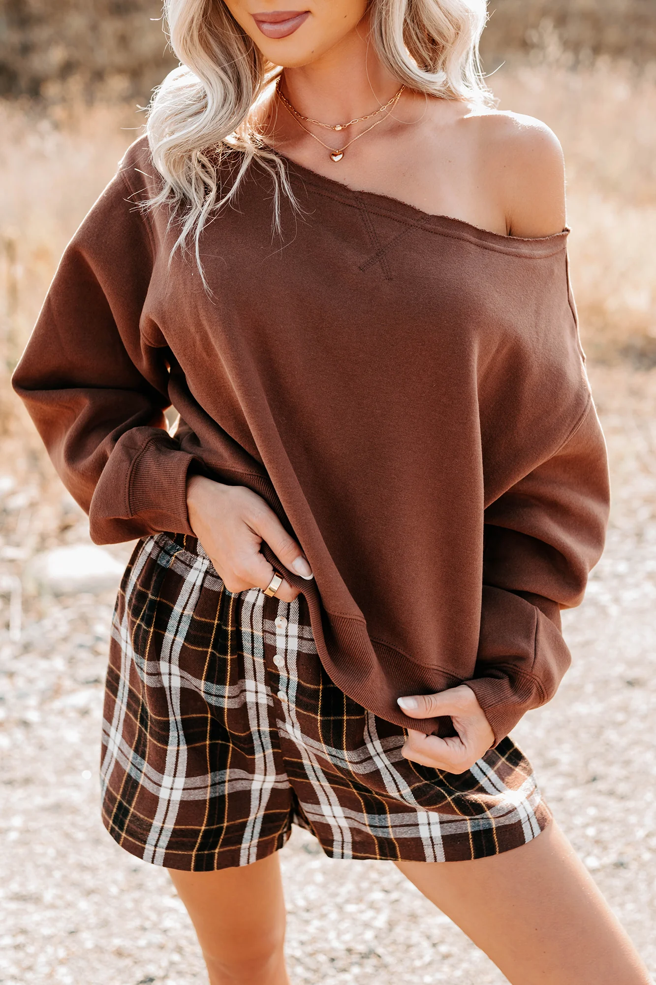 Keep It Sweet Boatneck Pullover Sweatshirt (Chestnut) - Image 4
