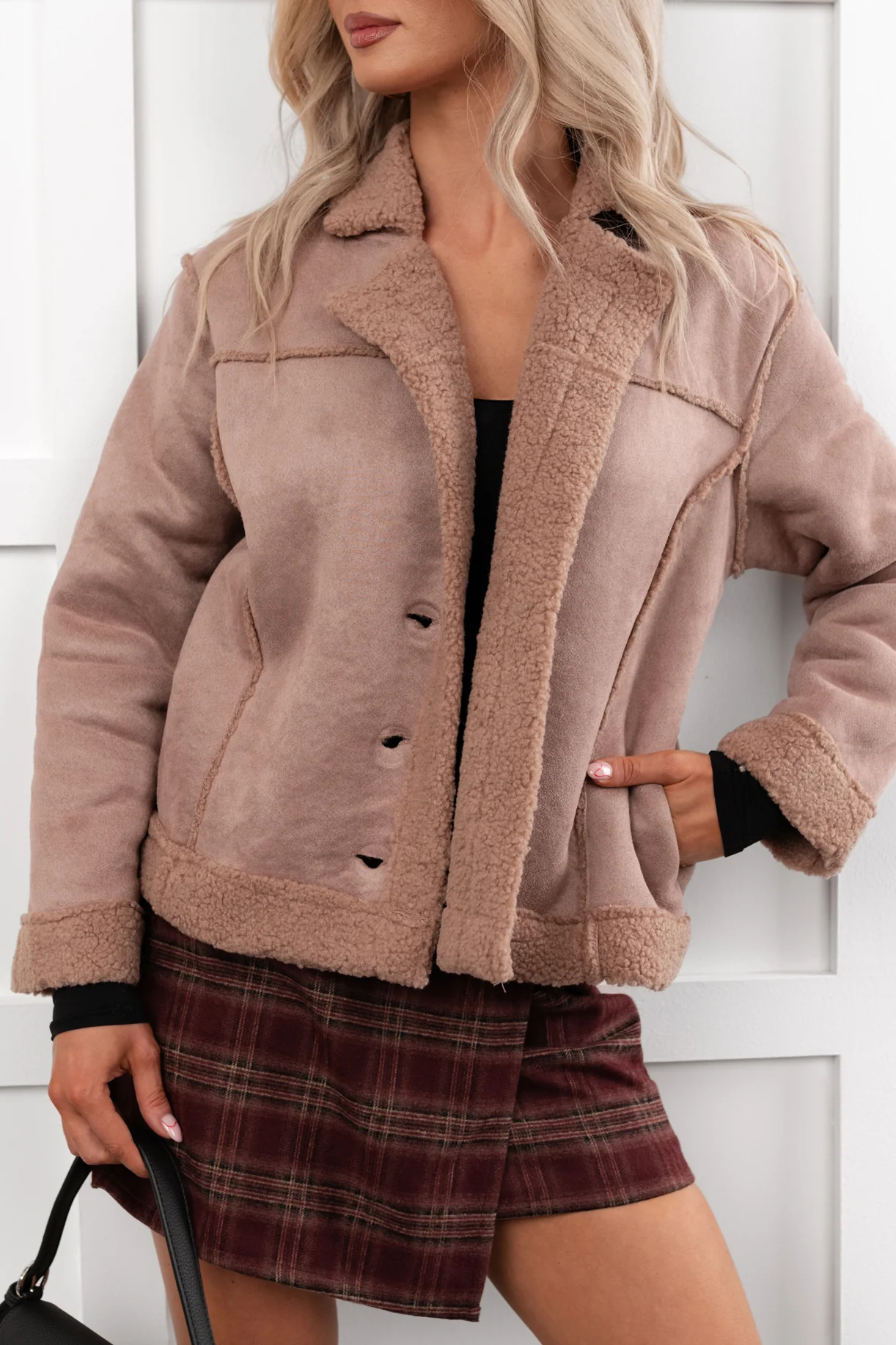 Keep Me Close Faux Suede Sherpa Lined Jacket (Dark Mauve) - Image 8