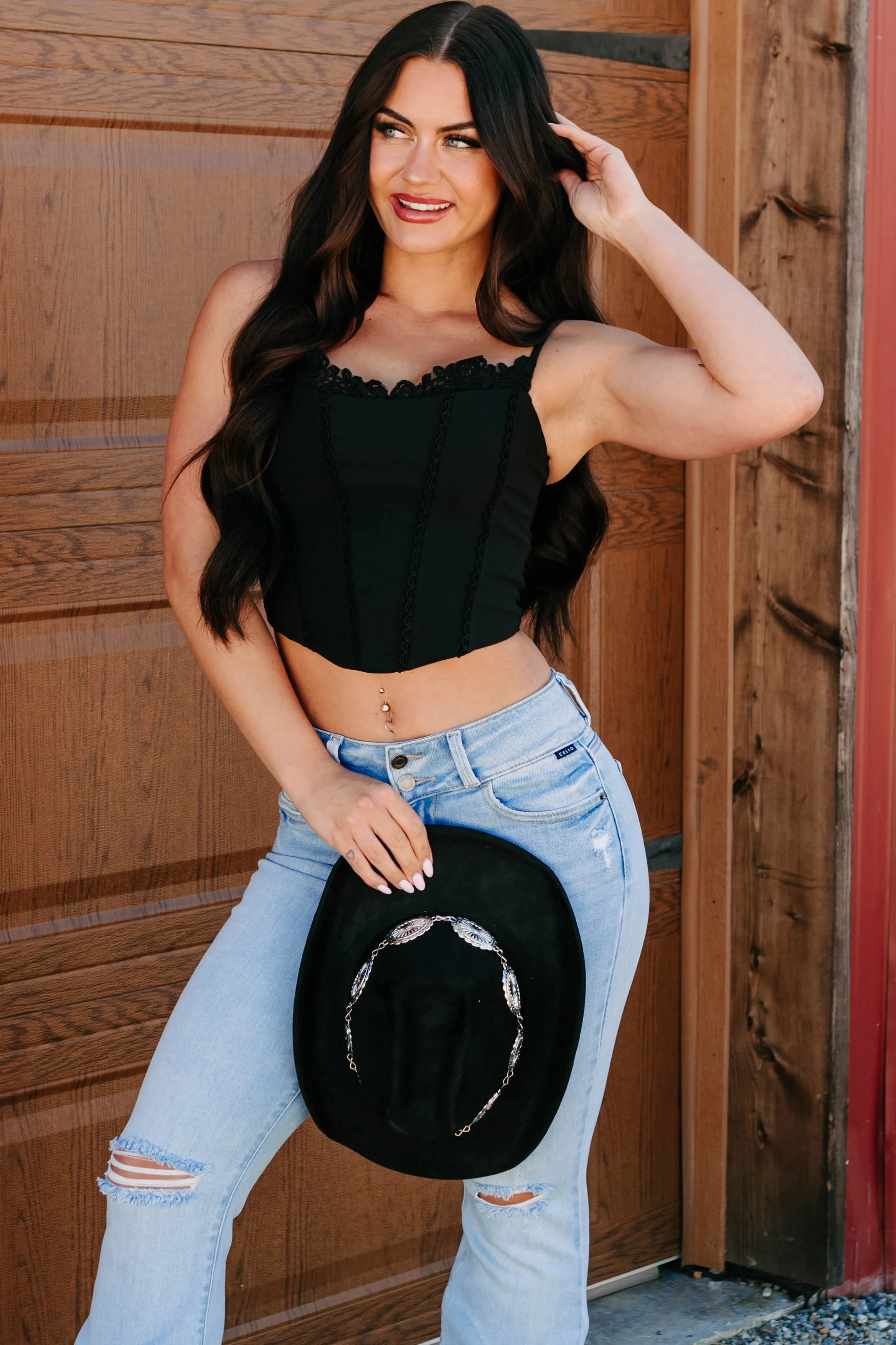 Keep The Spark Lace Trim Corset Top (Black) - Image 3