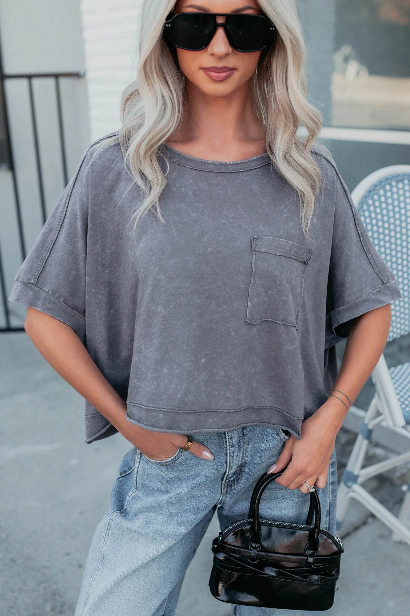 Kendrick Acid Wash Crop Top (Charcoal) - Image 3
