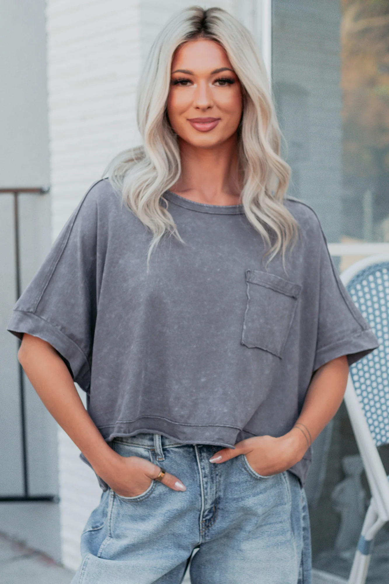Kendrick Acid Wash Crop Top (Charcoal) - Image 4