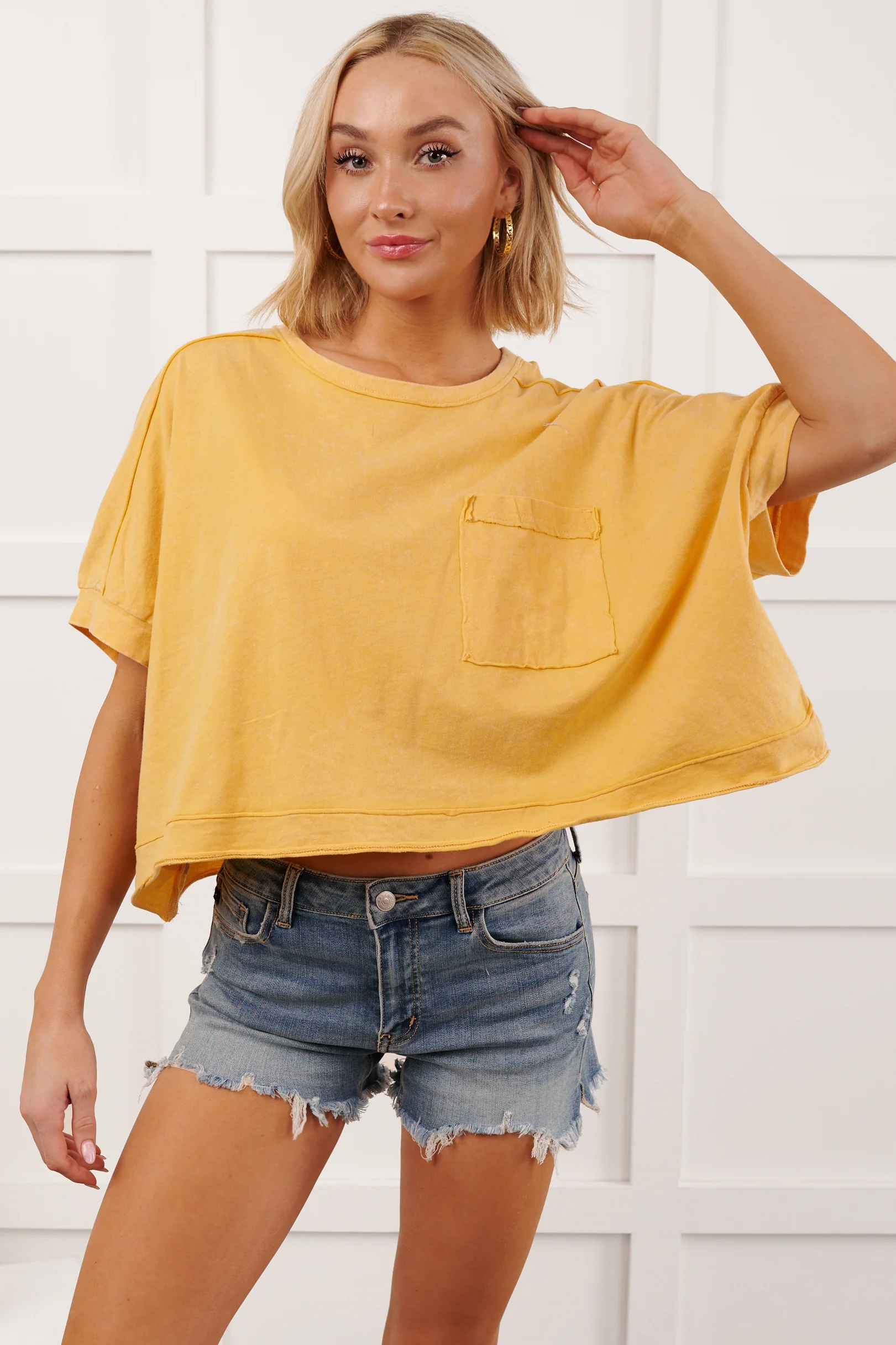 Kendrick Acid Wash Crop Top (Yellow) - Image 2