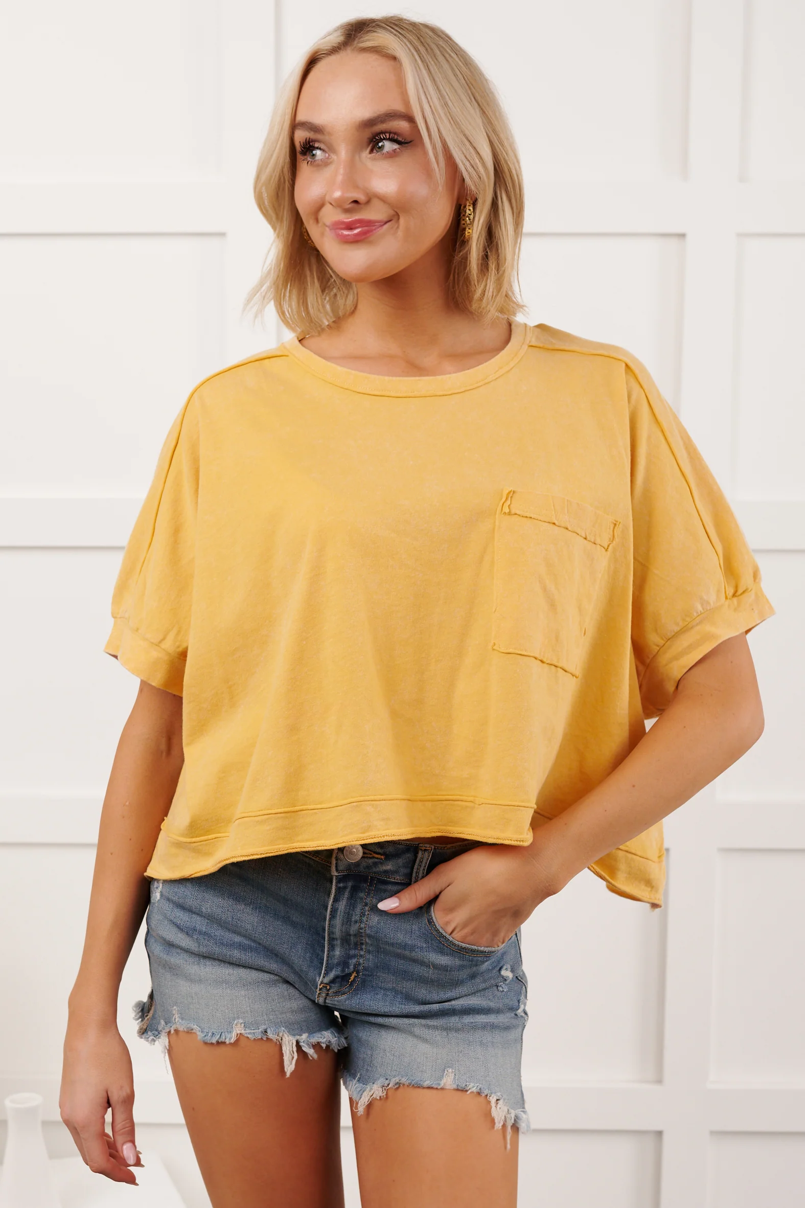 Kendrick Acid Wash Crop Top (Yellow) - Image 4